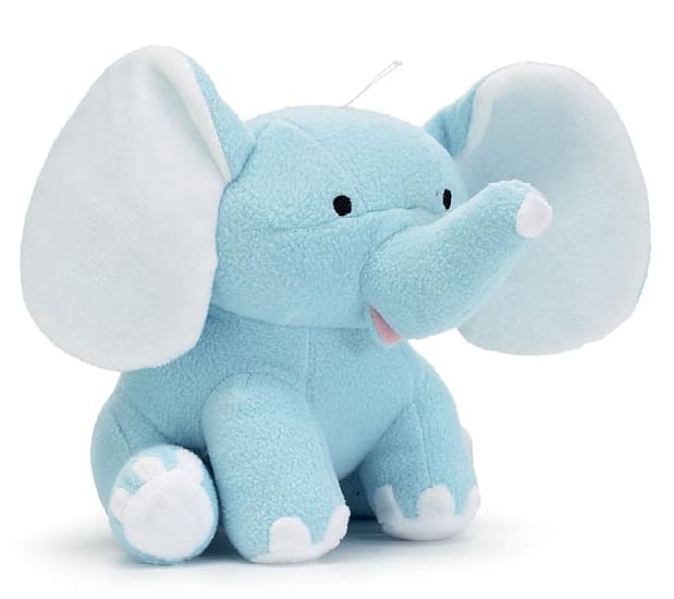 9" Sitting Blue Elephant (LOCAL DELIVERY AND PICK UP ONLY) 9" Sitting Blue Elephant (LOCAL DELIVERY AND PICK UP ONLY) - Blue elephant plush with white inside the ears and white toes. Elephant has black embroidered eyes.