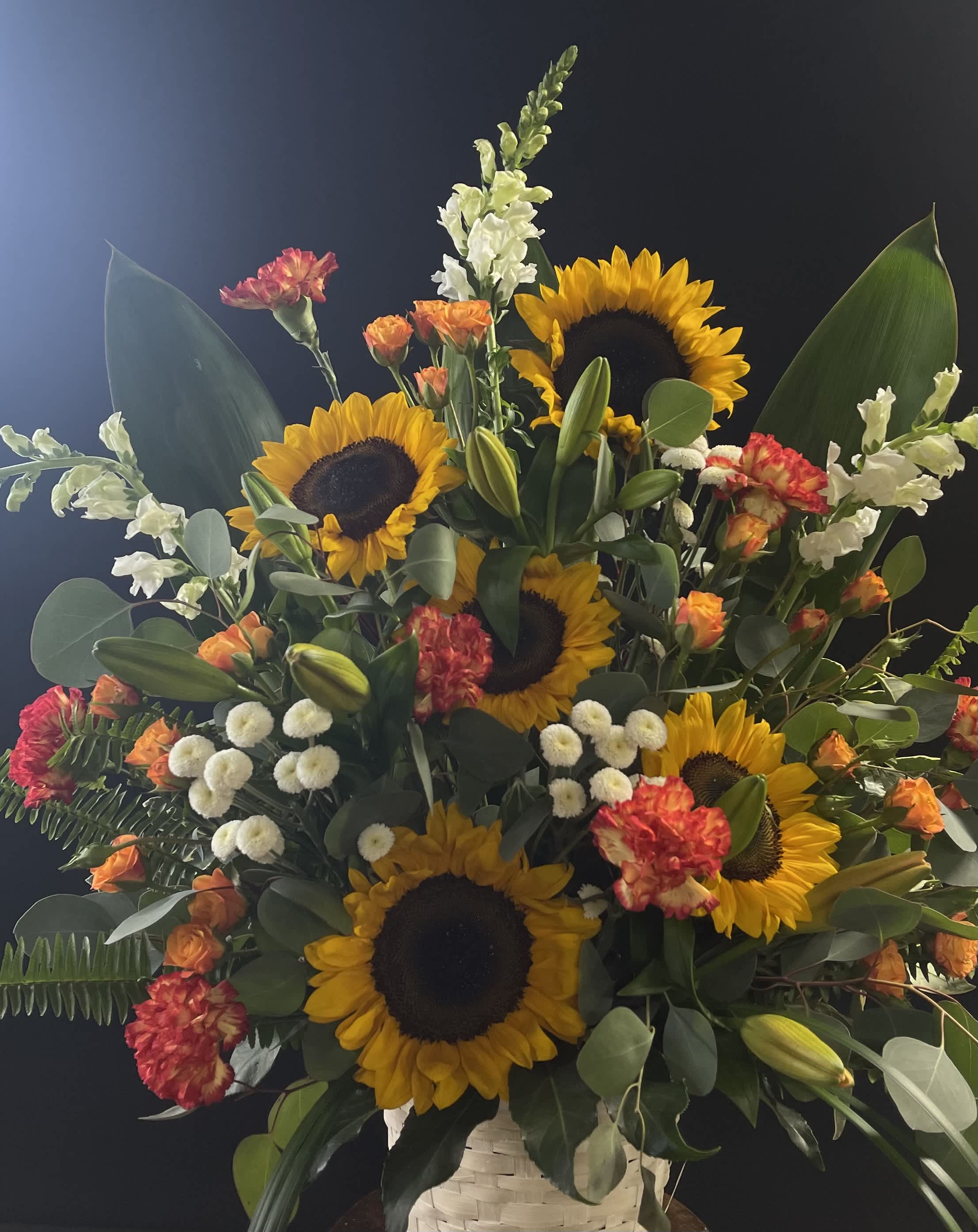 Until We Meet Again Sympathy Floral arrangement  - Oranges and yellows, for the service.
