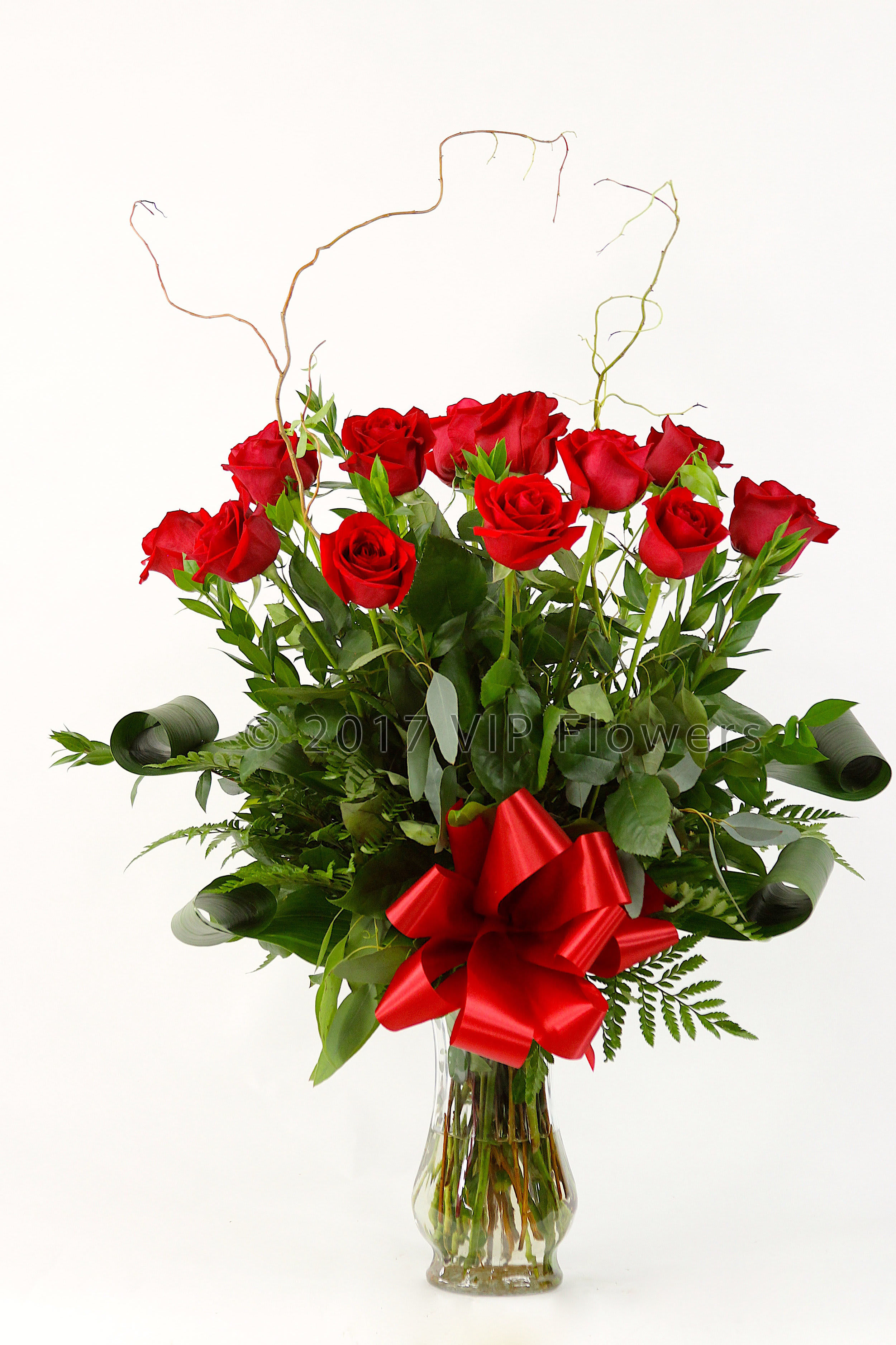 Romance for You - Flowers Included:  One Dozen Red Roses Curly Willow Red Ribbon Bow Greens       Substitutions may be necessary to ensure your arrangement or specialty gift is delivered in a timely manner. The utmost care and attention is given to your order to ensure that it is as similar as possible to the requested item (Please note that some flowers and colors may vary due to seasonality.)