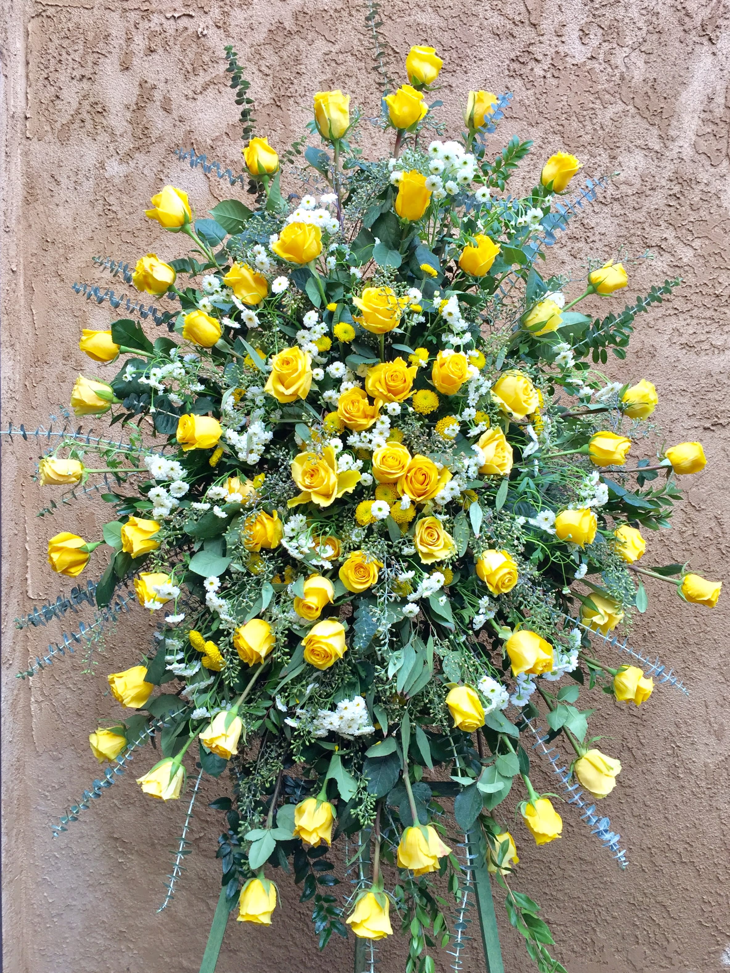 Funeral Spray 19 - Funeral spray with yellow roses and accents
