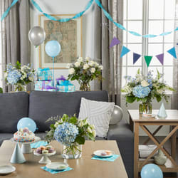 BLUE SKIES COMBO BLUE SKIES COMBO - 4 ARRANGEMENTS 1DZ ROSES, 1 LARGE ARR AND 2 MEDIUM. FLORAL ARRANGEMENTS ONLY