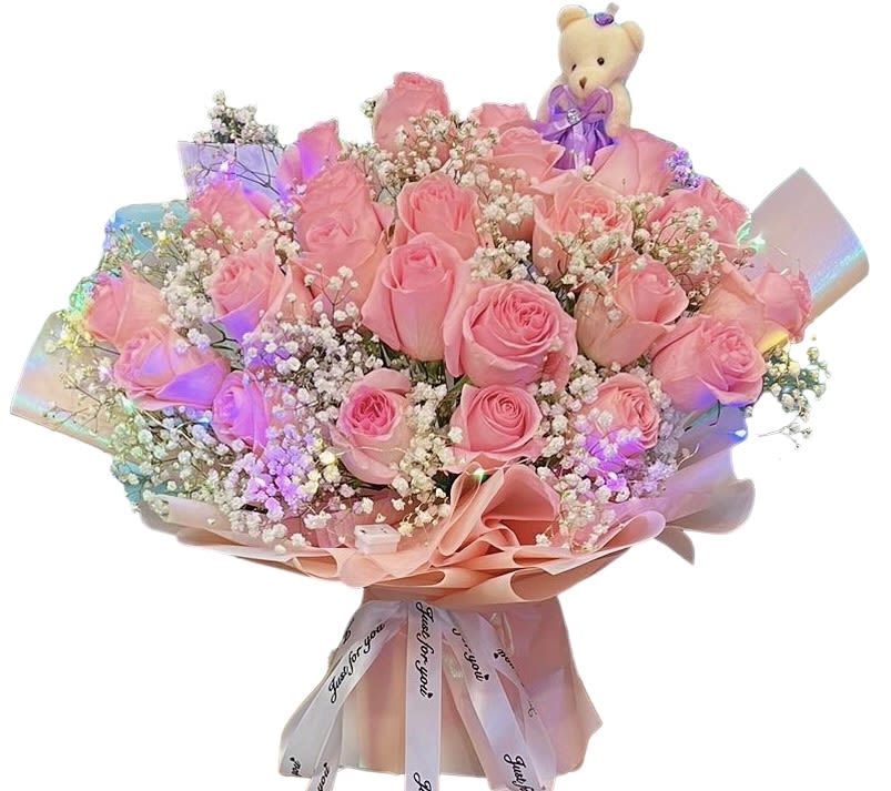 Pink Rose Pink Rose - Our flower have Fresh Floral Foam, no need vase no need add water ,floral foam can help extend the life of your fresh floral flowers . Don’t unwrap it .