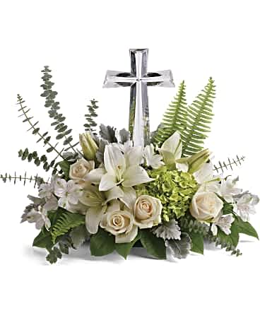 Teleflora Life's Glory Bouqt - Green Hydrangea, White Lilies, White Roses, White Alstromeria and Mixed Greenery