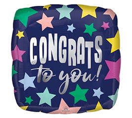 17" Congrats to You! Colorful Stars Mylar 17" Congrats to You! Colorful Stars Mylar - Congrats to you! 17" standard sized square mylar.