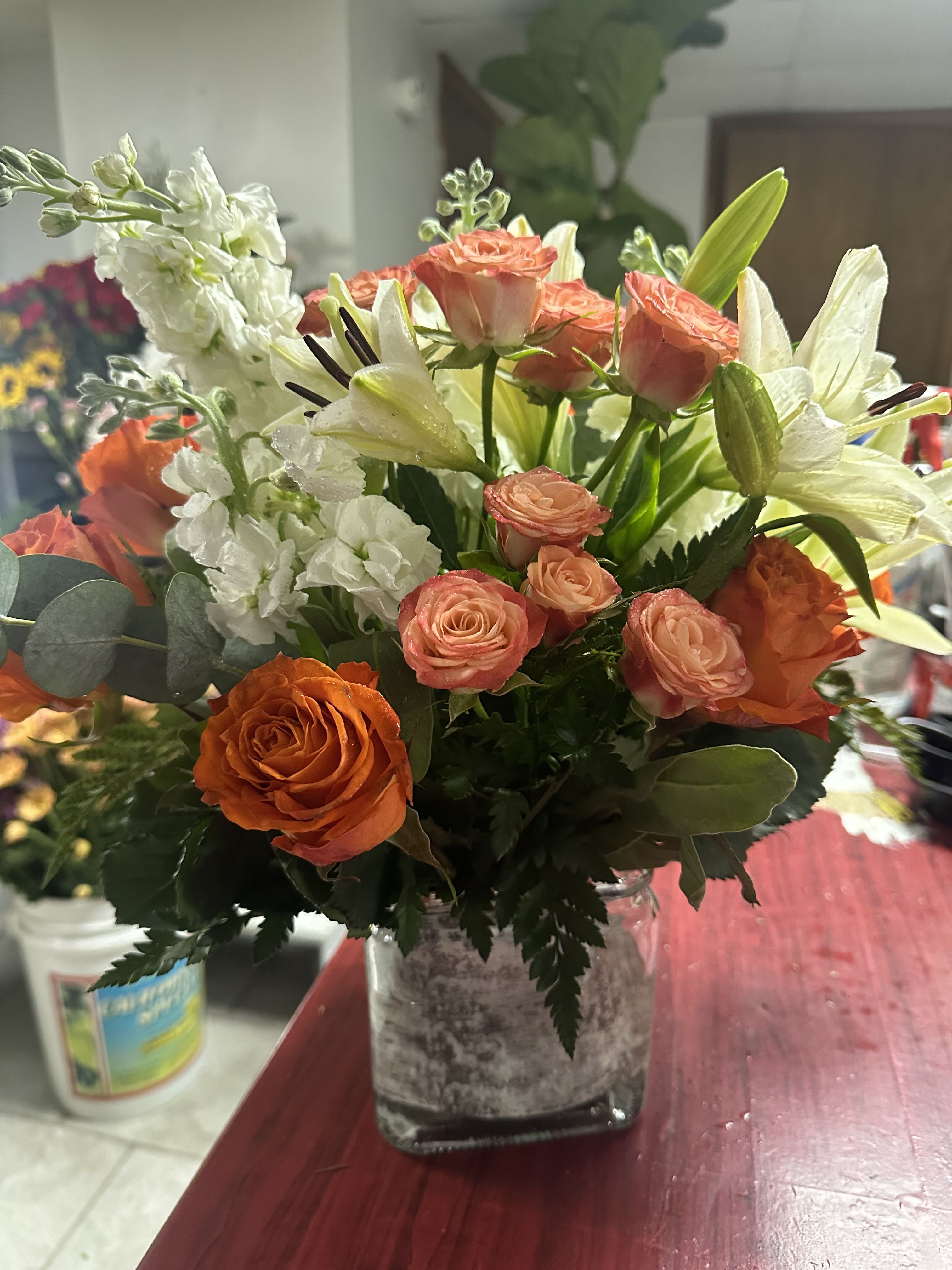 Coral and White Arrangement Coral and White Arrangement - Show your appreciation with this beautiful arrangement in an elegant vase.