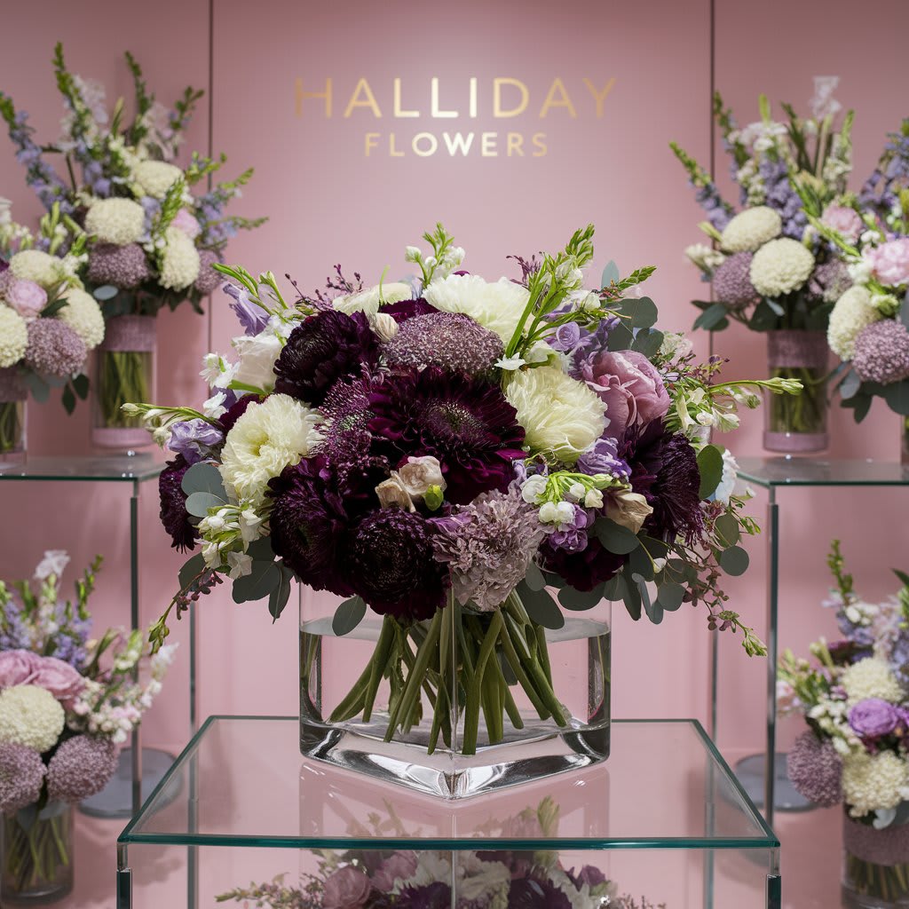Purple Purple - A stunning arrangement of mixed flowers, including dark purple, white, and lavender blooms,