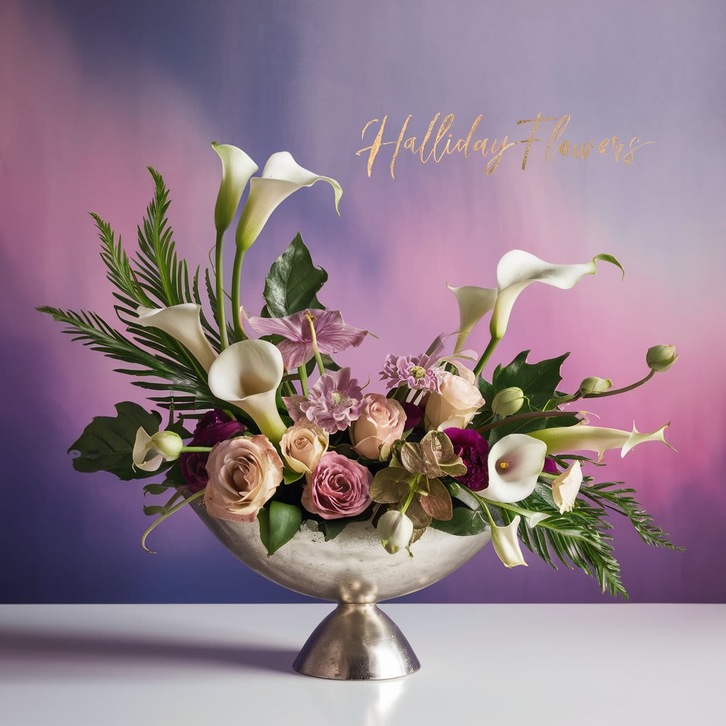 Lavender and Silver Lavender and Silver - Lavender Roses and White Cala Lilys