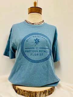 A Precious Petals Tee Blue A Precious Petals Tee Blue - Tee with logo, available in M, L & XL