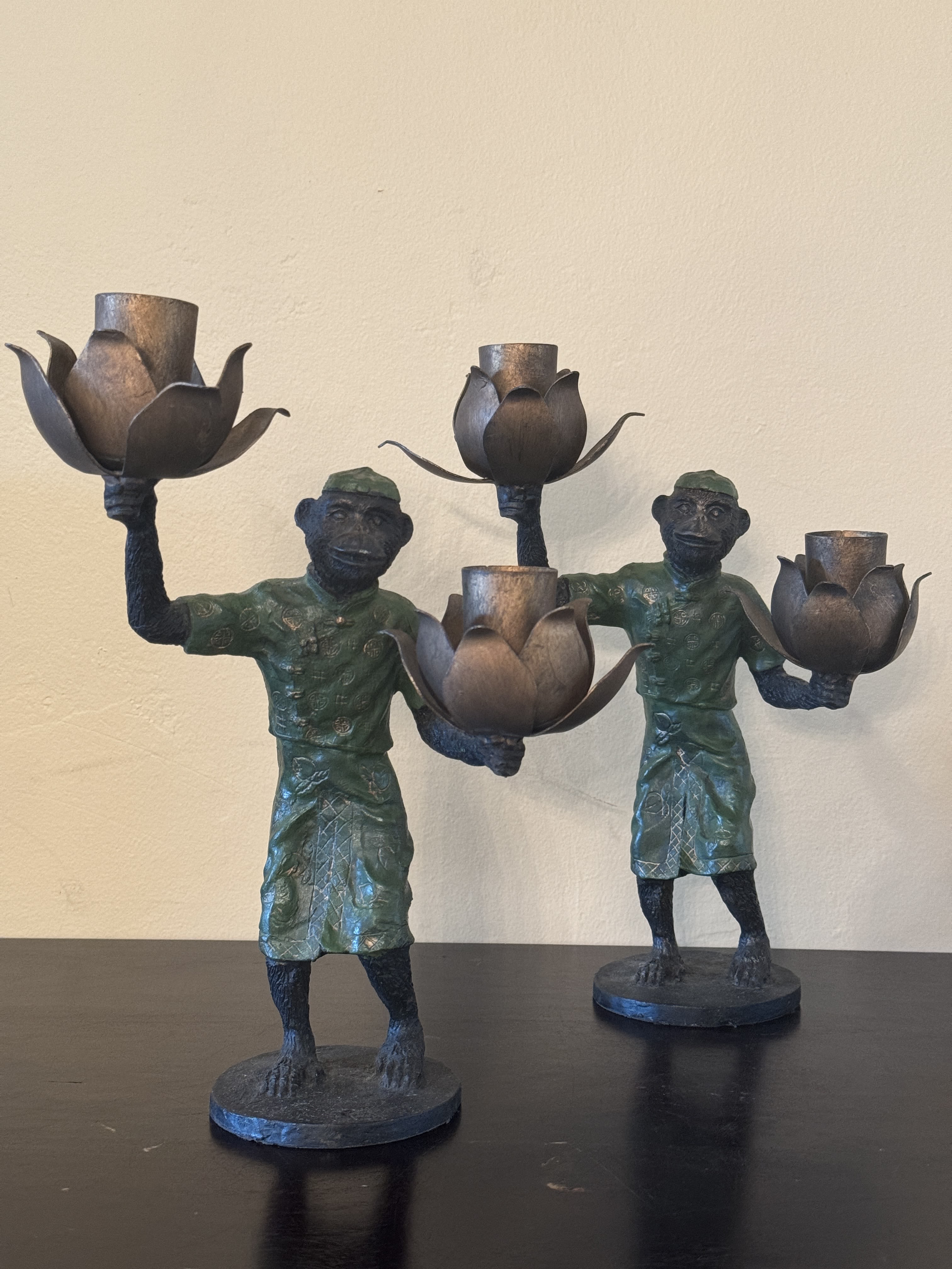 Vintage Asian Monkey Candle Holders Set
