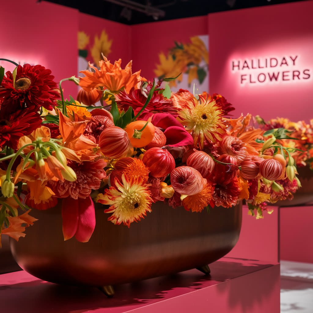 Pristine Glow - A stunning display of autumn flowers in a box. The flowers include warm hues of orange, yellow, and red, symbolizing the season. casting a warm glow in any room.