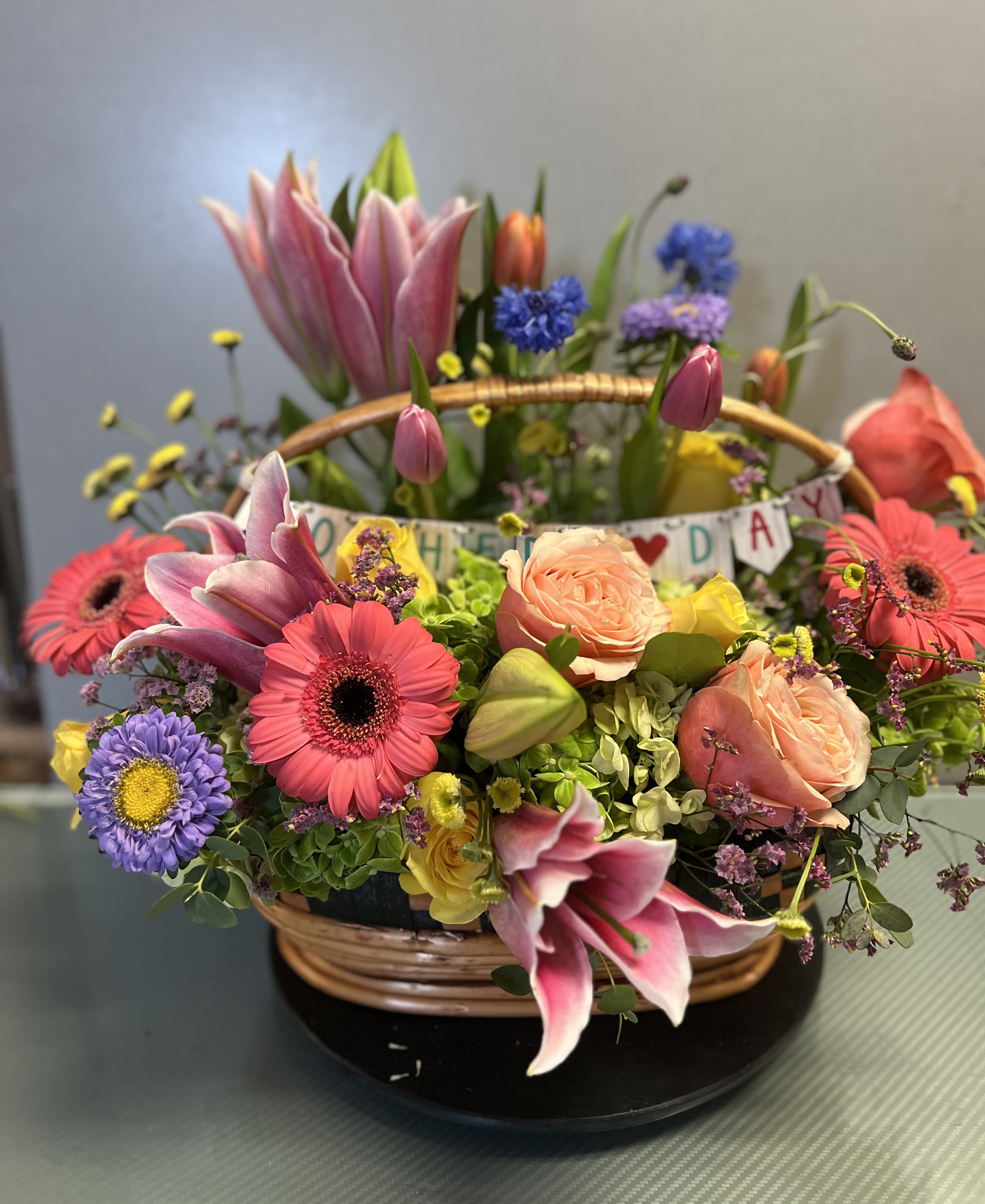 Birthday Bloom Burst - Mix color full flowers Birthday sign  AS SIMILAR AS POSSIBLE Substitution based on season, flowers availability or any unforeseen or uncontrollable circumstances 