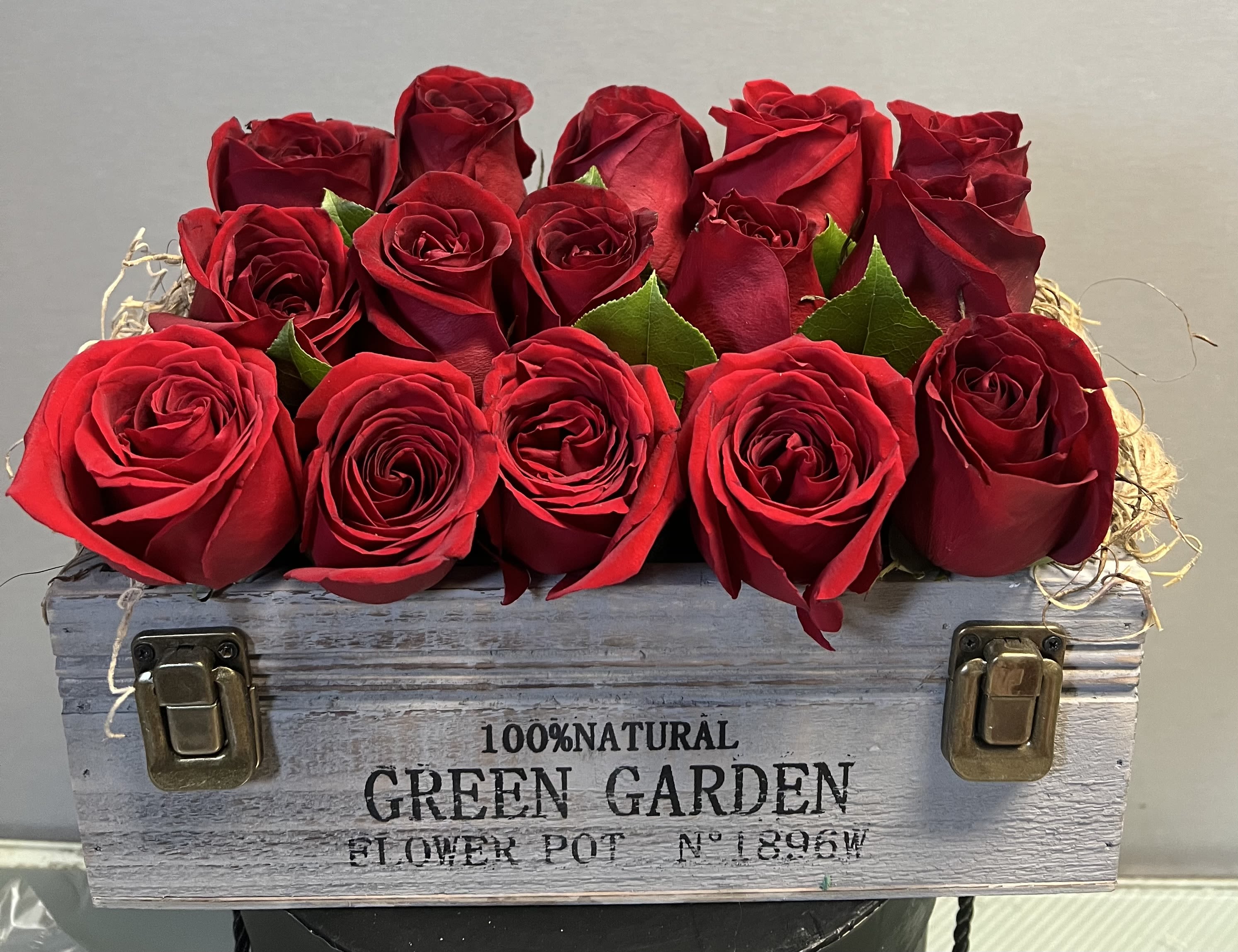 Rustic Romance - Red Roses AS SIMILAR AS POSSIBLE Substitution based on season, flowers availability or any unforeseen or uncontrollable circumstances 