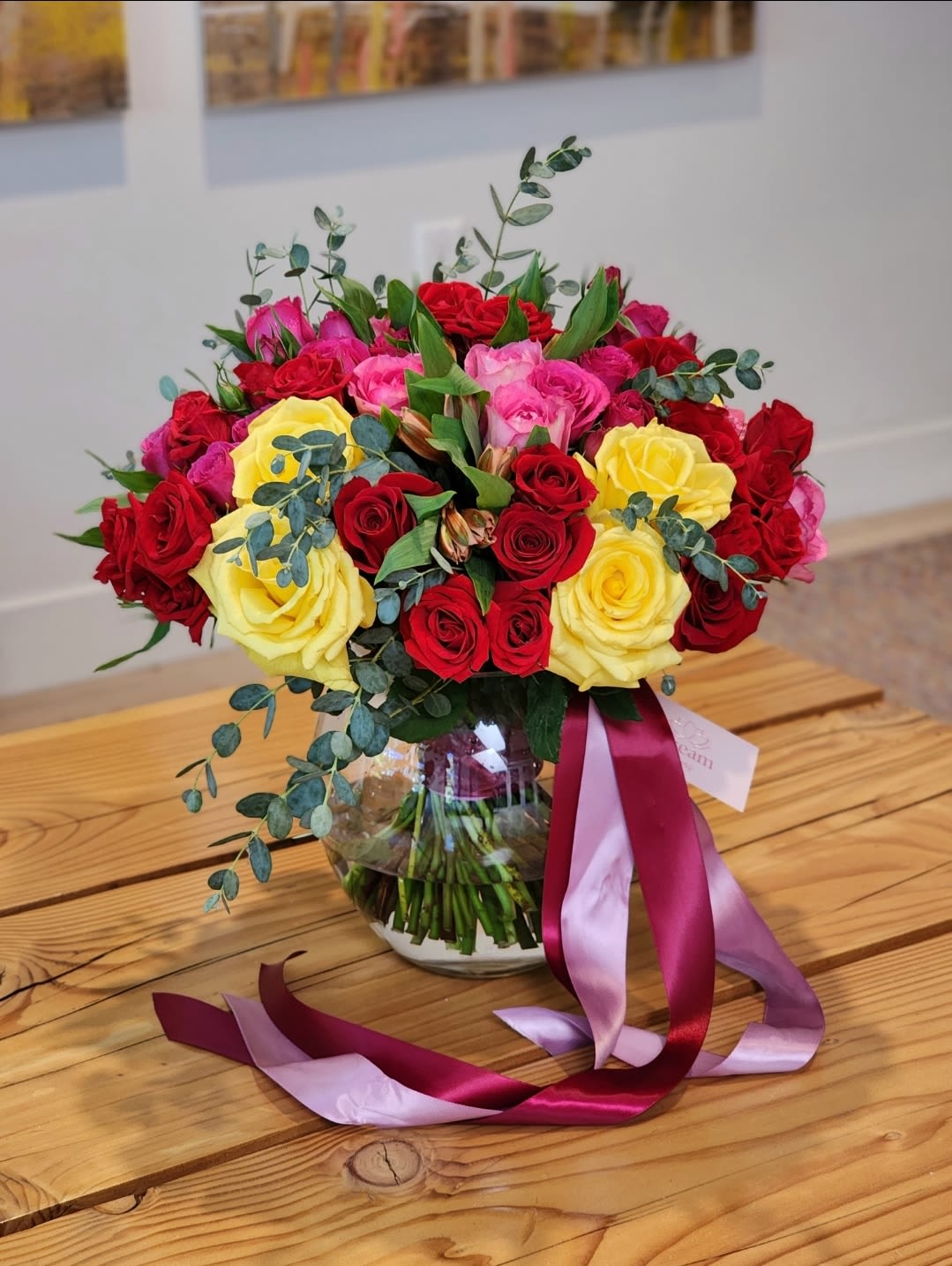 I Will Remember  - Our garden-style vases feature red roses, yellow,  pink roses and a colorful mix of stunning flowers, perfect for adding elegance to any space. These luxurious arrangements make an ideal gift or centerpiece for any occasion.