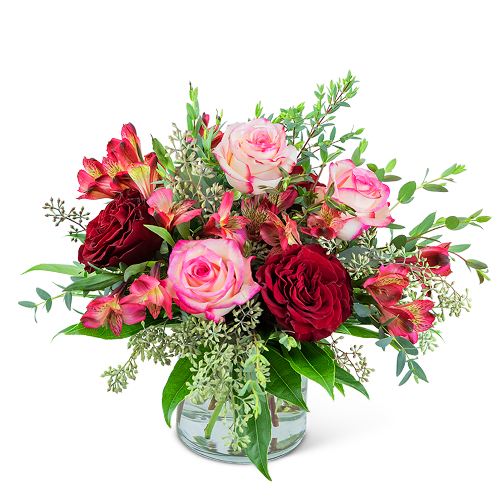 Listen to My Heart - Show someone how much you care with this arrangement of rich, warm colors. Listen to My Heart contains roses and alstroemeria, surrounded by a variety of premium foliage. It’s the perfect gift for a birthday or anniversary.