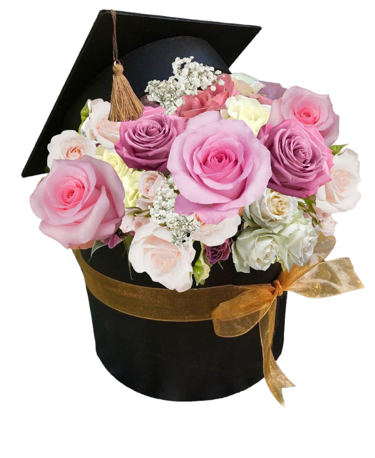 Congrats Grad Rose Arrangement - They Did It! They deserve the very best. Send them this lovely rose arrangement to celebrate their accomplishments.  DETAILS Beautiful combination of regular size roses and spray roses.  DECORATIVE GRADUATION HAT INCLUDED Orientation: One-Sided Item #NF-925  FLORIST-TO-DOOR Same day flower delivery on most orders placed online by 12 pm or 10 am on weekends PST.  BLOOM DETAILS Roses Spray Roses  The Standard Arrangement (SHOWN) The Deluxe Arrangement  The Premium Arrangement   How to place an order? 1. You can place an order directly on this secure website OR 2. You can call in your order by dialing: (323) 262 - 9238 OR 3. You can visit our store (appointment recommended 323.262.9238)  NINFA'S FLOWERS 2405 WHITTIER BLVD. LOS ANGELES, CA. 90023  ATTENTION: *Please note that on busy holidays, Valentine's Day, and Mother's Day, we cannot verify if the recipient received the flowers until the following day. You can verify delivery on the website after 10:00 pm, call 323.262.9238 the following day after 10:00 am, or contact the recipient directly. Thank you for your patience and understanding.
