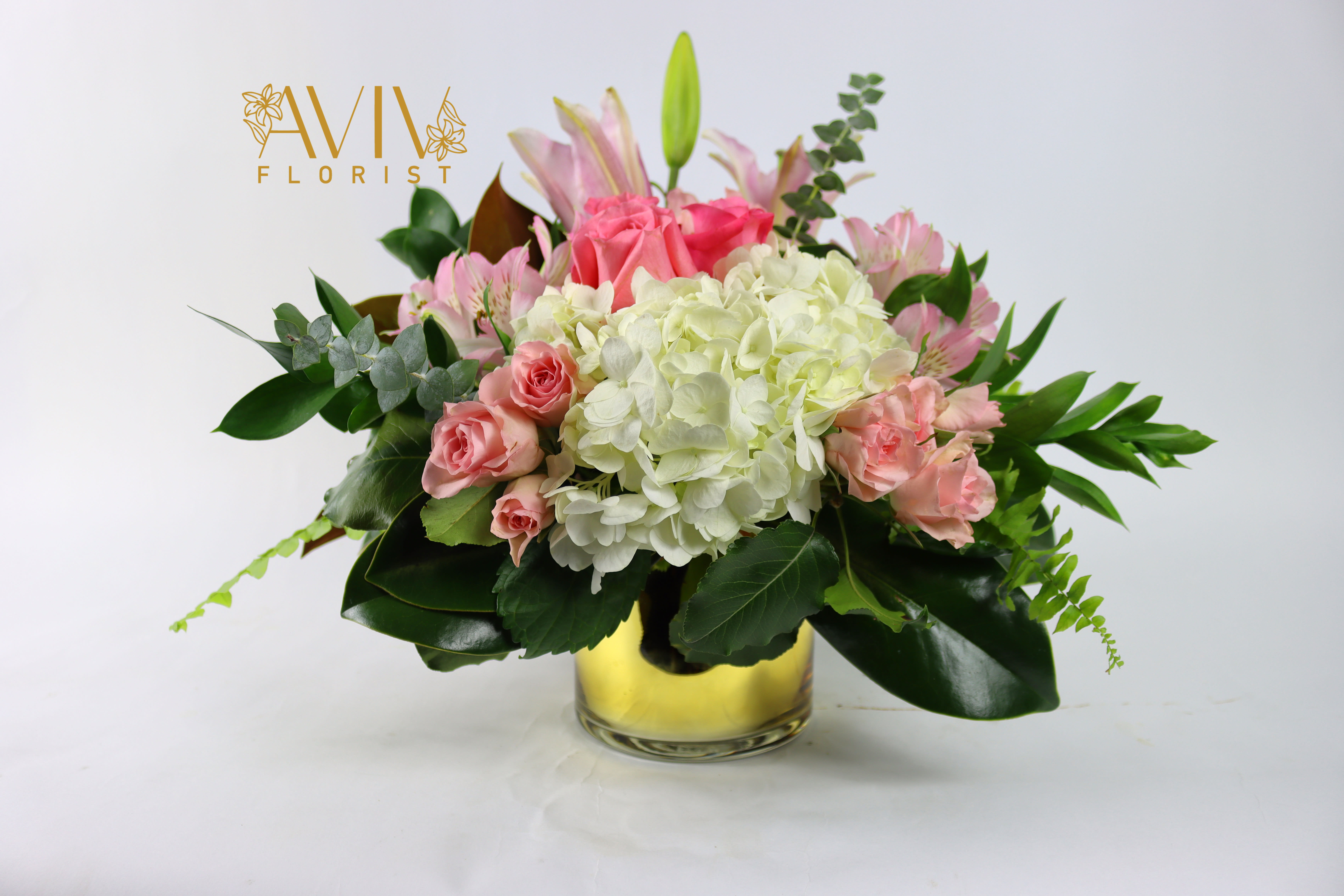 My Diva - This pretty arrangement classically elegant delivered in gold or glass vase. 
