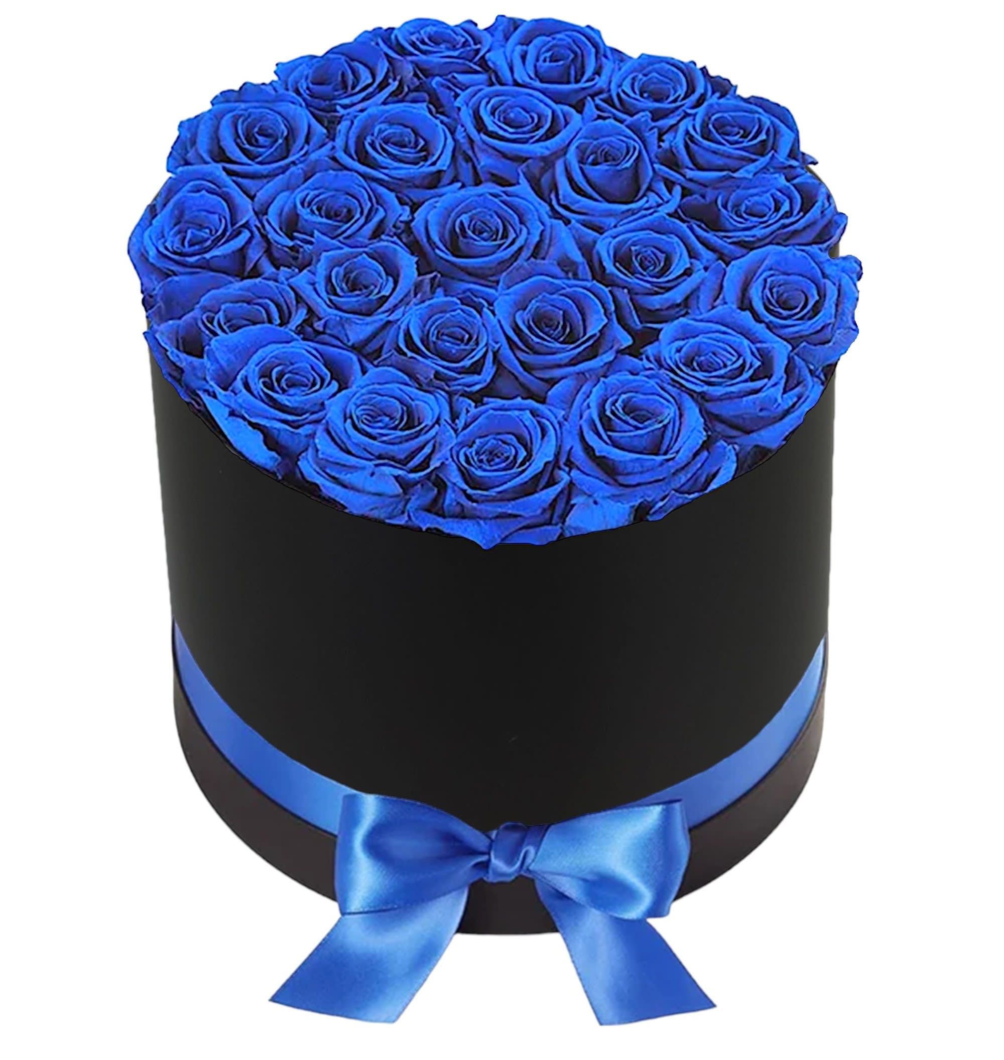 True Blue - Rose Box - A modern flower arrangement in a black cylinder box filled with blue roses. Who loves the color blue? Los Angeles Dodger fans, Los Angeles Rams fans, Los Angeles Chargers fans. This modern fresh rose arrangement is designed for the love of True Blue.  DETAILS This cylinder box arrangement includes fresh blue roses. Surprise them with this stunning modern flower arrangement. Can be sent to the home or work.  CYLINDER BOX CONAINER INCLUDED Orientation: All-Around Item #NF-845  FLORIST-TO-DOOR Same day flower delivery on most orders placed online by 12 pm or 10 am on weekends PST.  BLOOM DETAILS Roses  The Standard - 24 Blue Roses (SHOWN) The Deluxe - More Flowers The Premium - More Flowers  How to place an order? 1. You can place an order directly on this secure website OR 2. You can call in your order by dialing: (323) 262 - 9238 OR 3. You can visit our store (appointment recommended 323.262.9238)  NINFA'S FLOWERS 2405 WHITTIER BLVD. LOS ANGELES, CA. 90023  ATTENTION: *Please note that on busy holidays, Valentine's Day, and Mother's Day, we cannot verify if the recipient received the flowers until the following day. You can verify delivery on the website after 10:00 pm, call 323.262.9238 the following day after 10:00 am, or contact the recipient directly. Thank you for your patience and understanding.