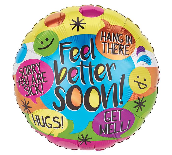Feel Better Soon Text Mylar Balloon - Feel Better Soon Text Mylar Balloon filled with helium. 