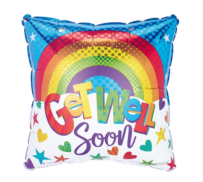 Get Well Soon Rainbow Mylar Balloon - Get Well Soon Rainbow Mylar Balloon filled with helium. 