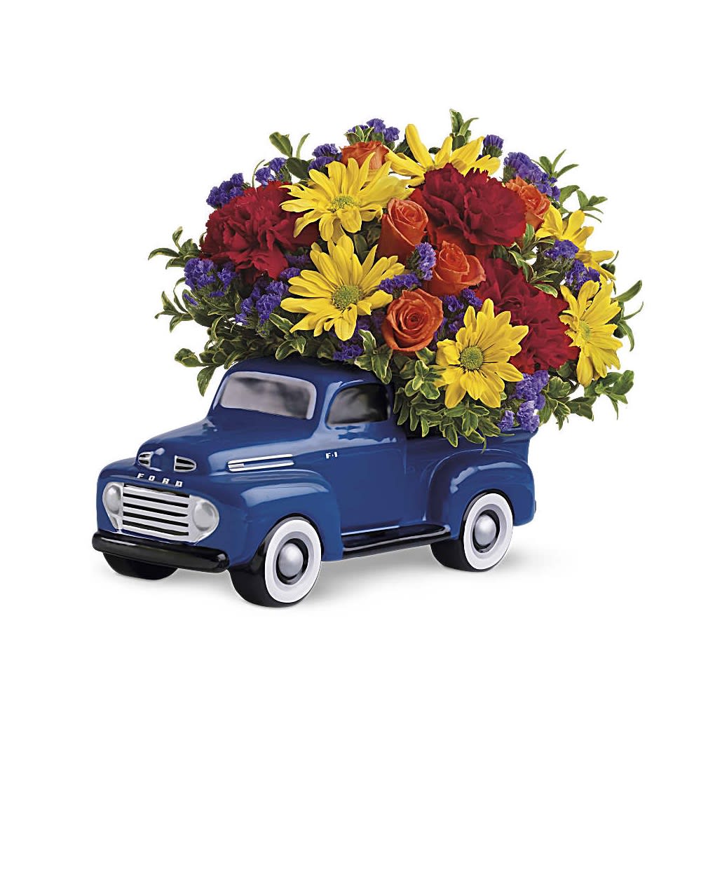 '48 Ford Pickup Bouquet - Beep, beep! Say &quot;Happy Birthday,&quot; &quot;Happy Father's Day,&quot; or &quot;Keep on Truckin'!&quot; to your favorite car buff with this whimsical bouquet, arranged in a reusable keepsake that will look great on his desk for years to come.