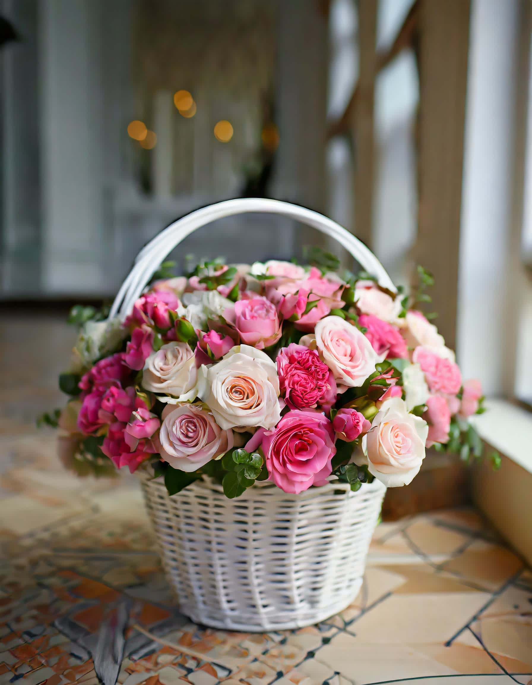 Aspects of Love - The combination of hot pink and light pink roses in a basket creates a stunning display of contrasting yet complementary colors, evoking a sense of vibrant beauty  Disclaimer: IMAGES PROVIDED ARE ALL IN DELUXE SIZE  Photos and visual presentation of the products represent an overall style, look and feel, which we may not be able to identically replicate in some instances  Recommended for: Love and Romance, I Love You Flowers, Anniversary, Proposal,  Romantic Gift, Birthday, Get Well Soon, Celebrations, Best Wishes, Thank You, Congratulations, Just Because, New Baby, Everyday, Sympathy