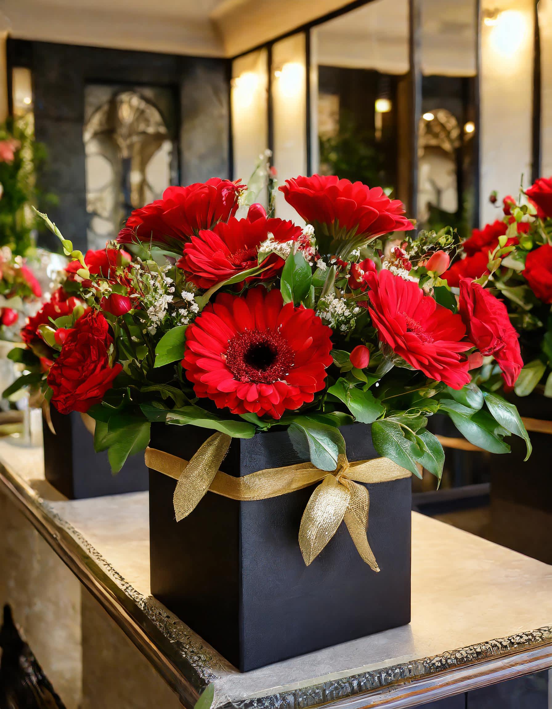 My Heart's Desire My Heart's Desire - Unveiling the language of love through petals and hues. These red mix flowers in sleek black hatboxes speak volumes of romance, passion, and timeless beauty. Let your love story bloom this Valentine's Day Disclaimer: IMAGES PROVIDED ARE ALL IN STANDART SIZE. Photos and visual presentation of the products represent an overall style, look and feel, which we may not be able to identically replicate in some instances. Recommended for: Love and Romance, I Love You Flowers, Anniversary, Proposal, Romantic Gift, Birthday, Get Well Soon, Celebrations, Best Wishes, Thank You, Congratulations, Just Because, New Baby, Everyday, Valentine's Day ️