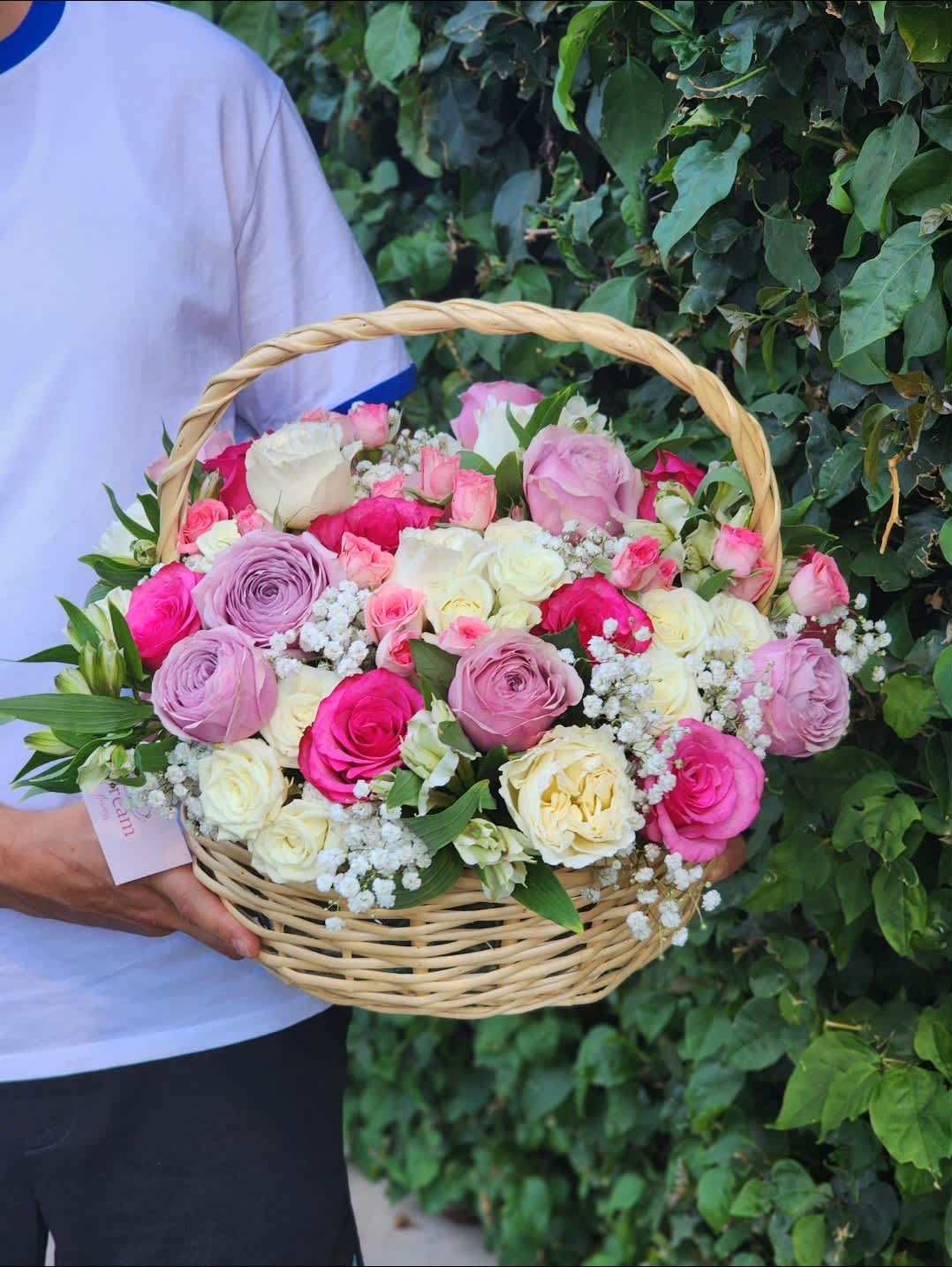 Summer Flowers  - Vibrant hot pink, white roses, and purple roses gracefully arranged in a basket. Our breathtaking flowers, carefully selected from premier growers, ensure an exquisite touch to every occasion.    RECOMMENDED FOR: Love and Romance, I Love You Flowers, Anniversary, Proposal, Romantic Gift, Birthday, Get Well Soon, Celebrations, Best Wishes, Thank You, Congratulations, Just Because, New Baby, Everyday, Mother's Day, Flowers For Her