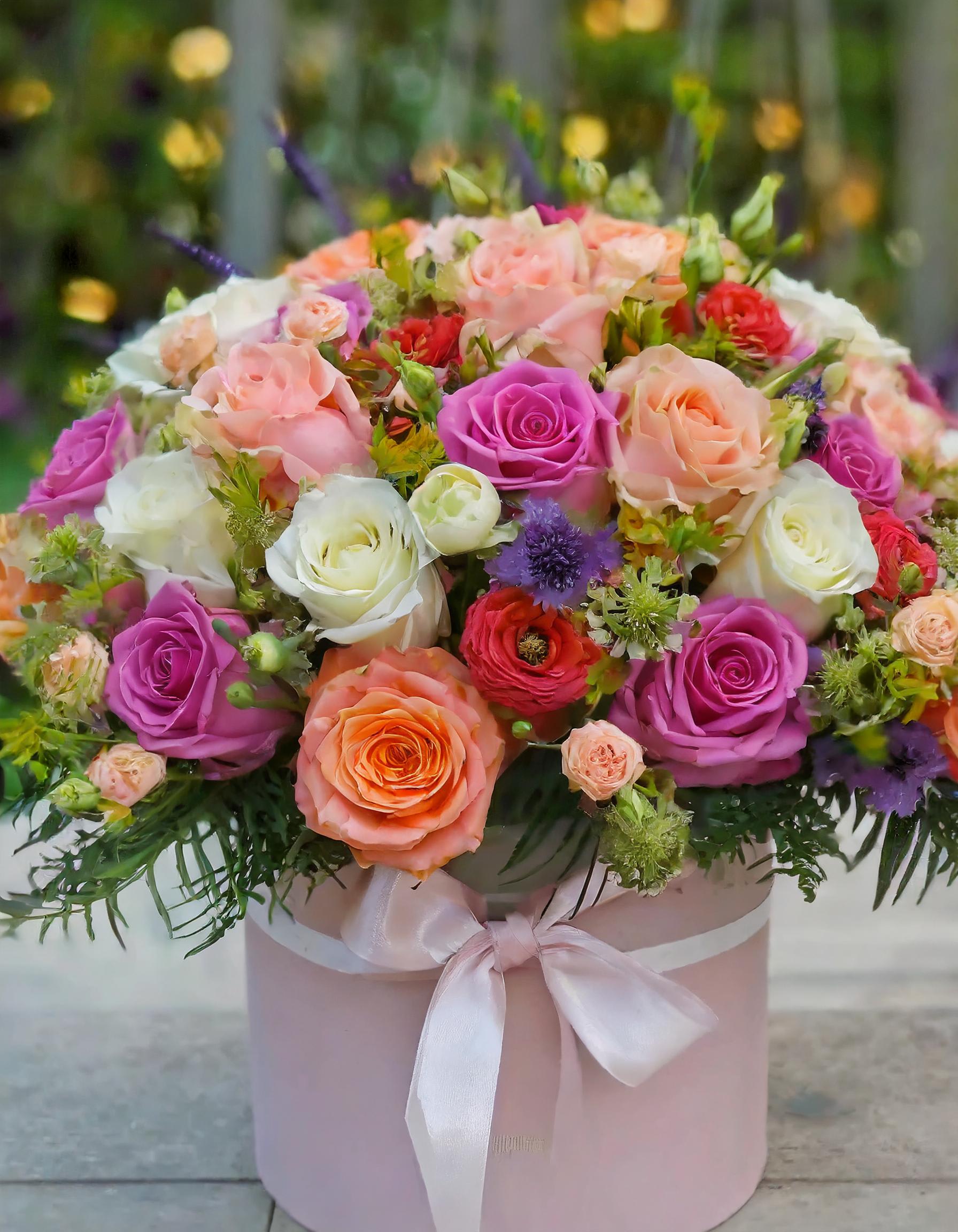 Passion Petals  - Experience romance with our stunning mix of fresh flowers, including pink and peach roses, elegantly arranged in a charming hatbox. Let love blossom with our enchanting floral display.  Disclaimer: IMAGES PROVIDED ARE ALL IN DELUXE SIZE. Photos and visual presentation of the products represent an overall style, look and feel, which we may not be able to identically replicate in some instances.  Recommended for: Love and Romance, I Love You Flowers, Anniversary, Proposal,  Romantic Gift, Birthday, Get Well Soon, Celebrations, Best Wishes, Thank You, Congratulations, Just Because, New Baby, Everyday, Valentine's Day ️ 