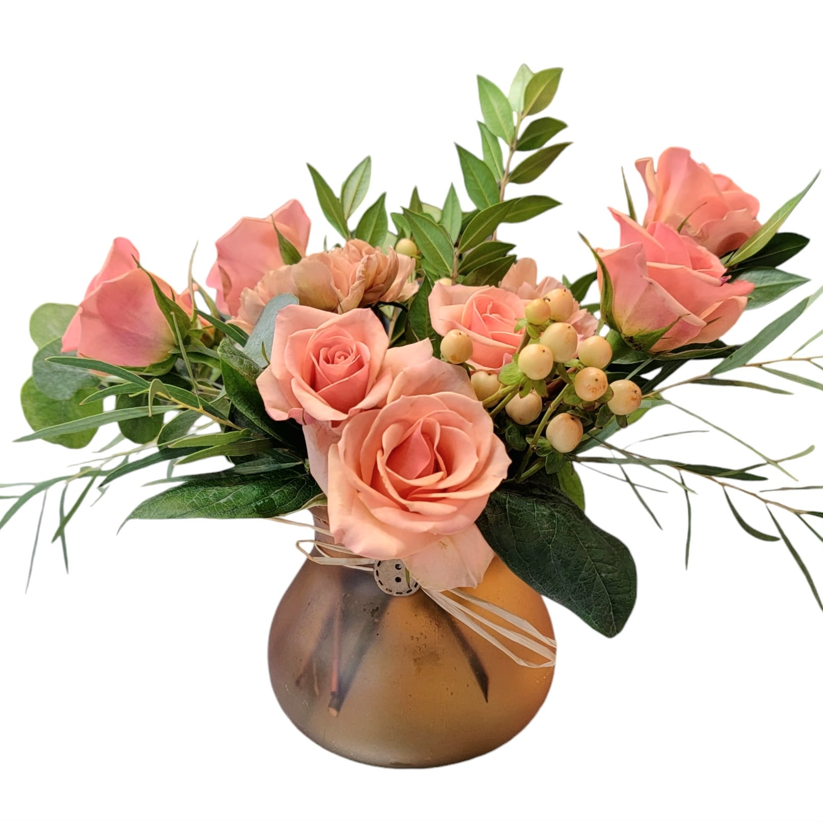 Peach Blossoms - Petite arrangement in peach. Designs may vary but will carry the same look and feel. 