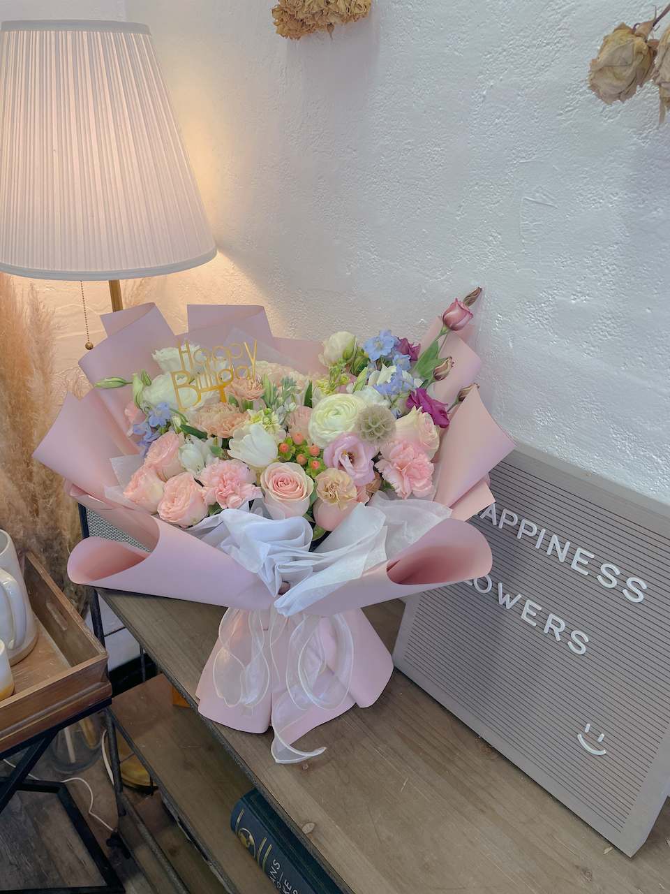  Blush Pink Bouquet - Pastel pink color scheme bouquet  Pictures are premium size   Please Note: This Arrangement Does Not Come With Vase, It Has Water Bag Underneath to Hold Water