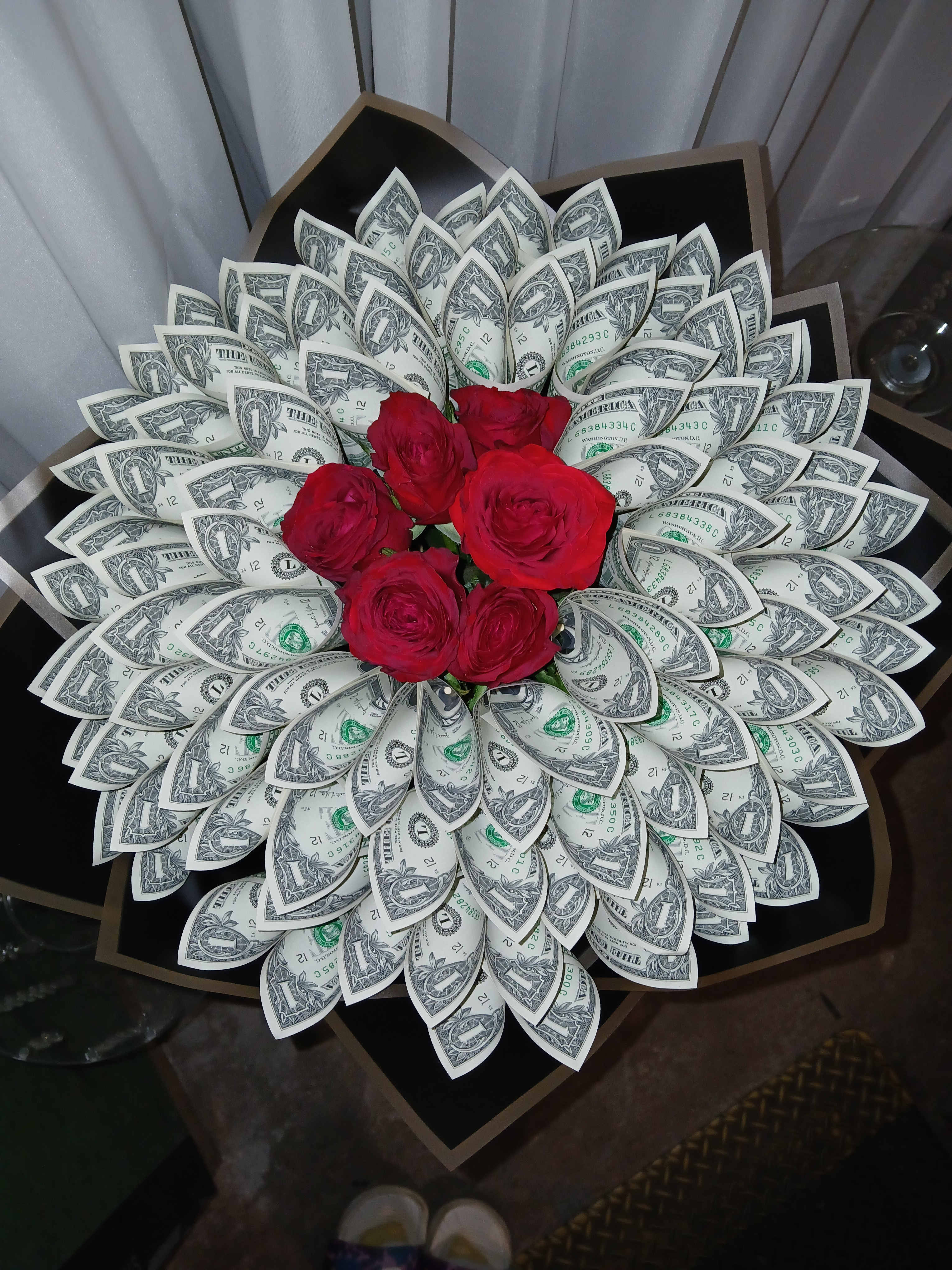 Money Bouquets  - Your choice of color Silk roses with 50 $1 bills arranged and wrapped. They last forever 