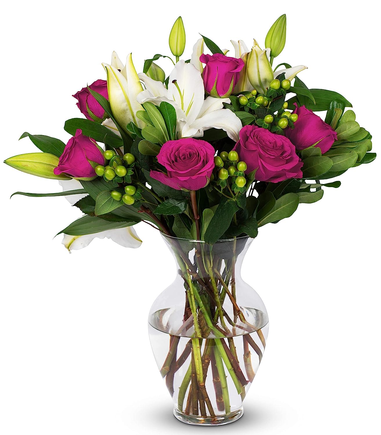 The Lazy Day Bouquet The Lazy Day Bouquet - The Lazy Day Bouquet a blend of fucsia roses and white l with a touch of green hypericum berry, create the perfect boquet for any day.