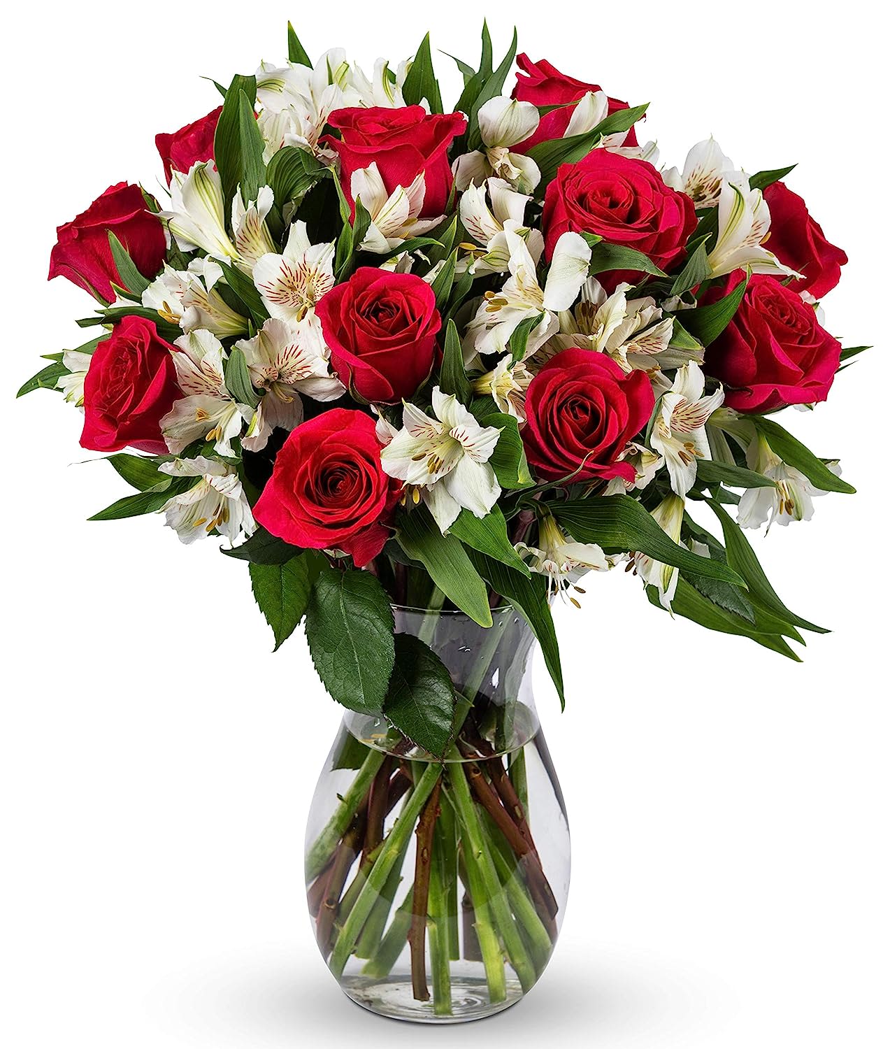 The Classic! - The Classic! perfect combo of red roses and white alstromeria arranged in a clear vase, perfect for any occassion.