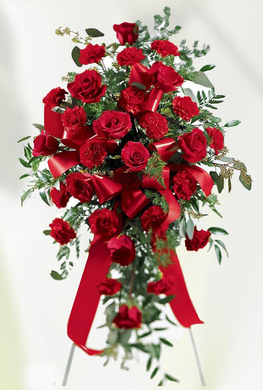 Simply Red Standing Spray Simply Red Standing Spray - Simply red standing spray made with Roses and Carnations.