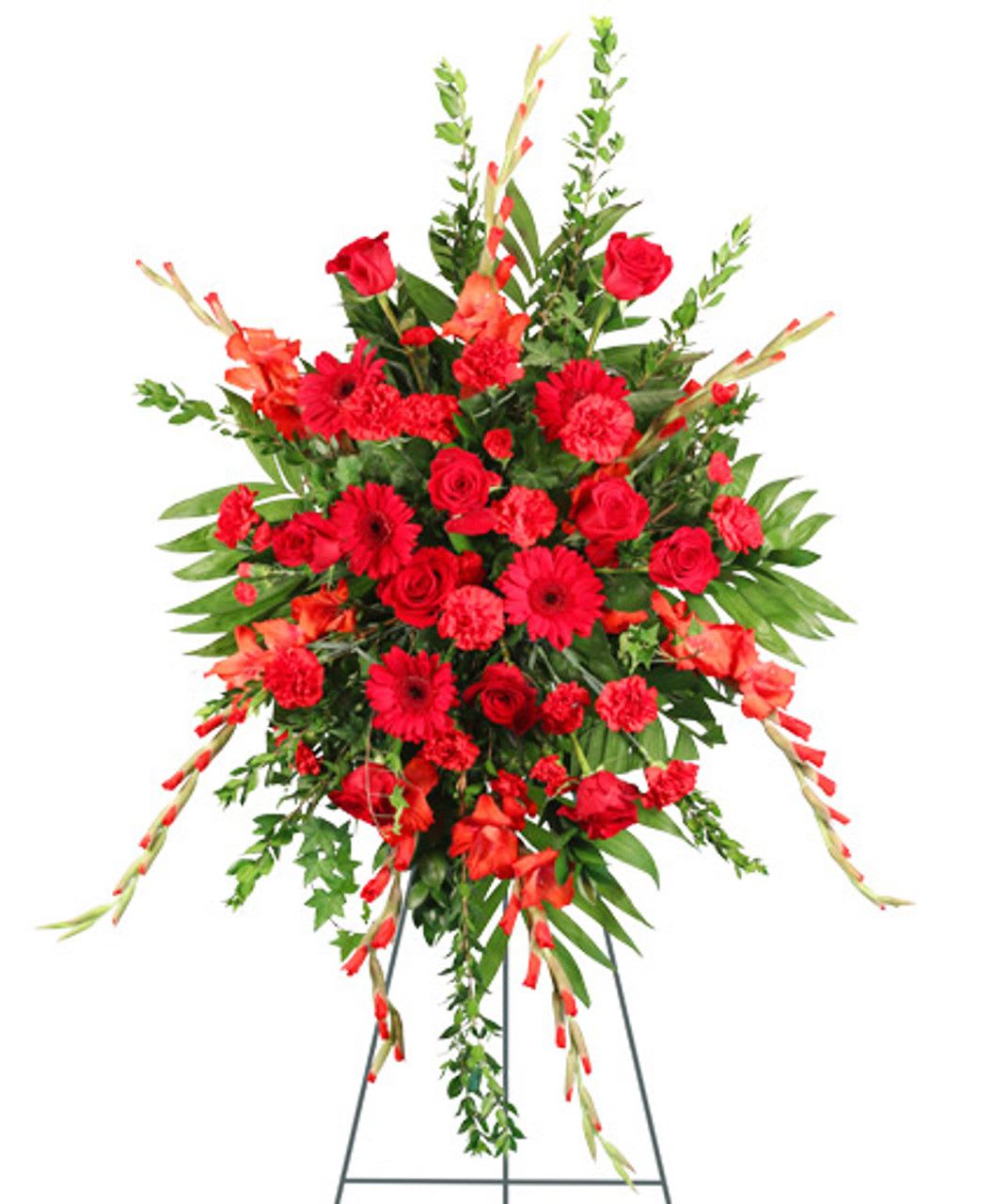 All Red Standing Spray 3 All Red Standing Spray 3 - Simply red standing spray made with Roses and assorted flowers.