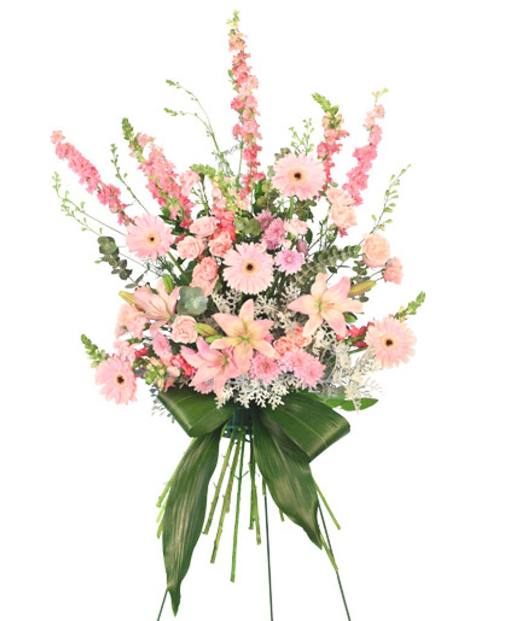 Lite Pinks Standing Spray Lite Pinks Standing Spray - Pastel standing spray made with assorted flowers.