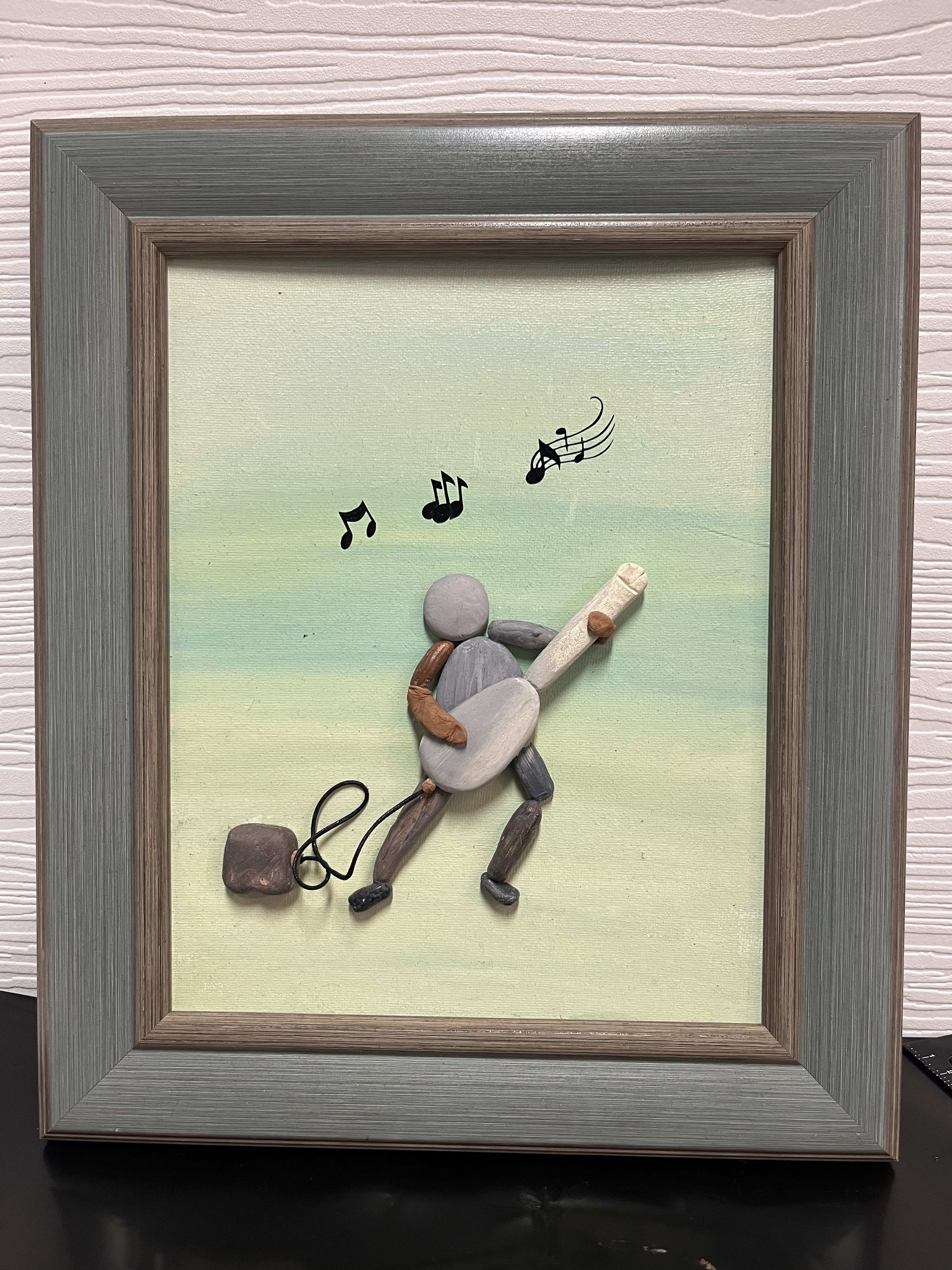 Music in the air - Completely hand made, molded, some rocks, painted on a gorgeous wooden frame!