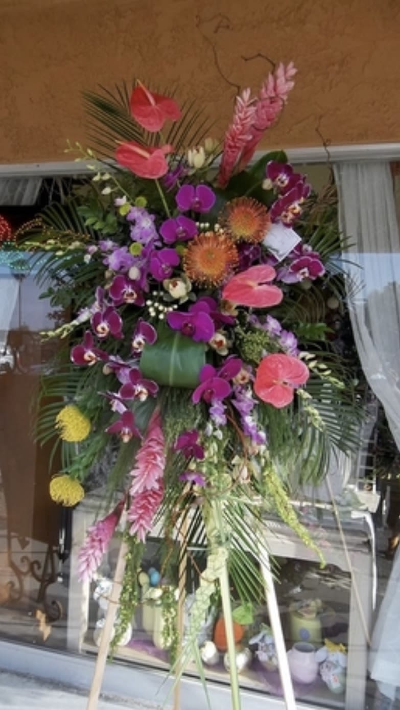 Tropical Tribute Spray Tropical Tribute Spray - Large standing spray. Tropical flowers.