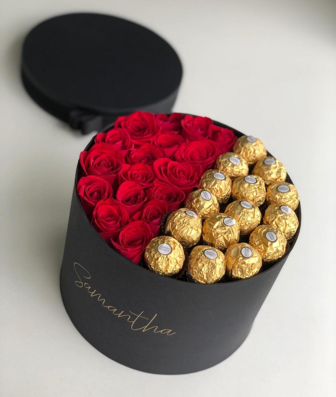 Red Roses And Chocolate Gift Box