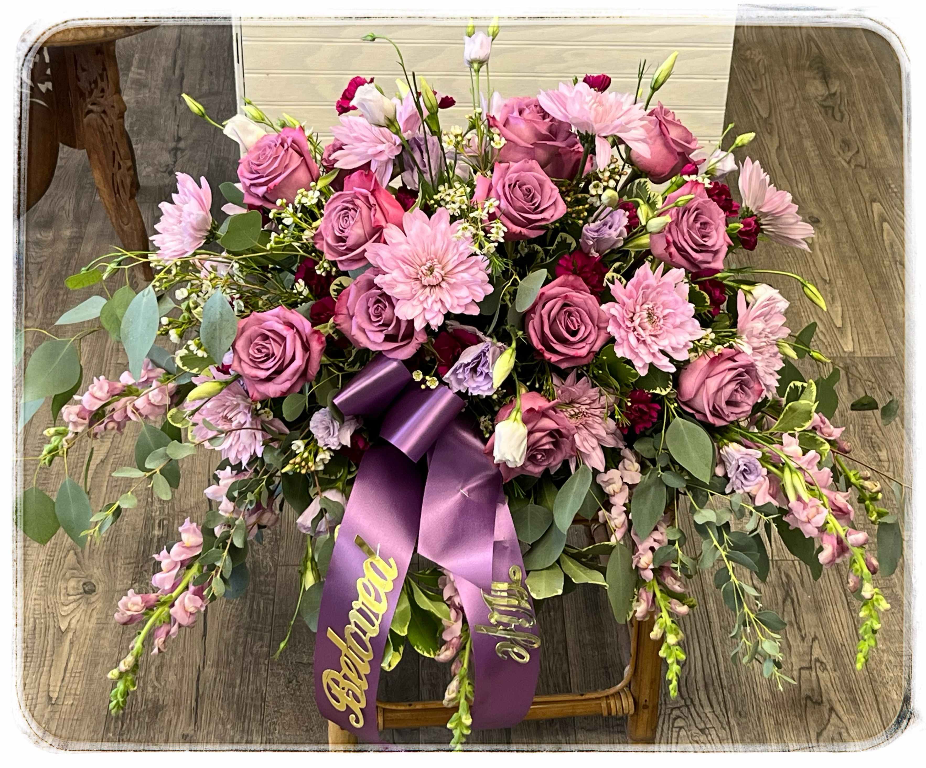 Lavender Dream Casket Spray - This is a casket spray in shades of lavender and white.