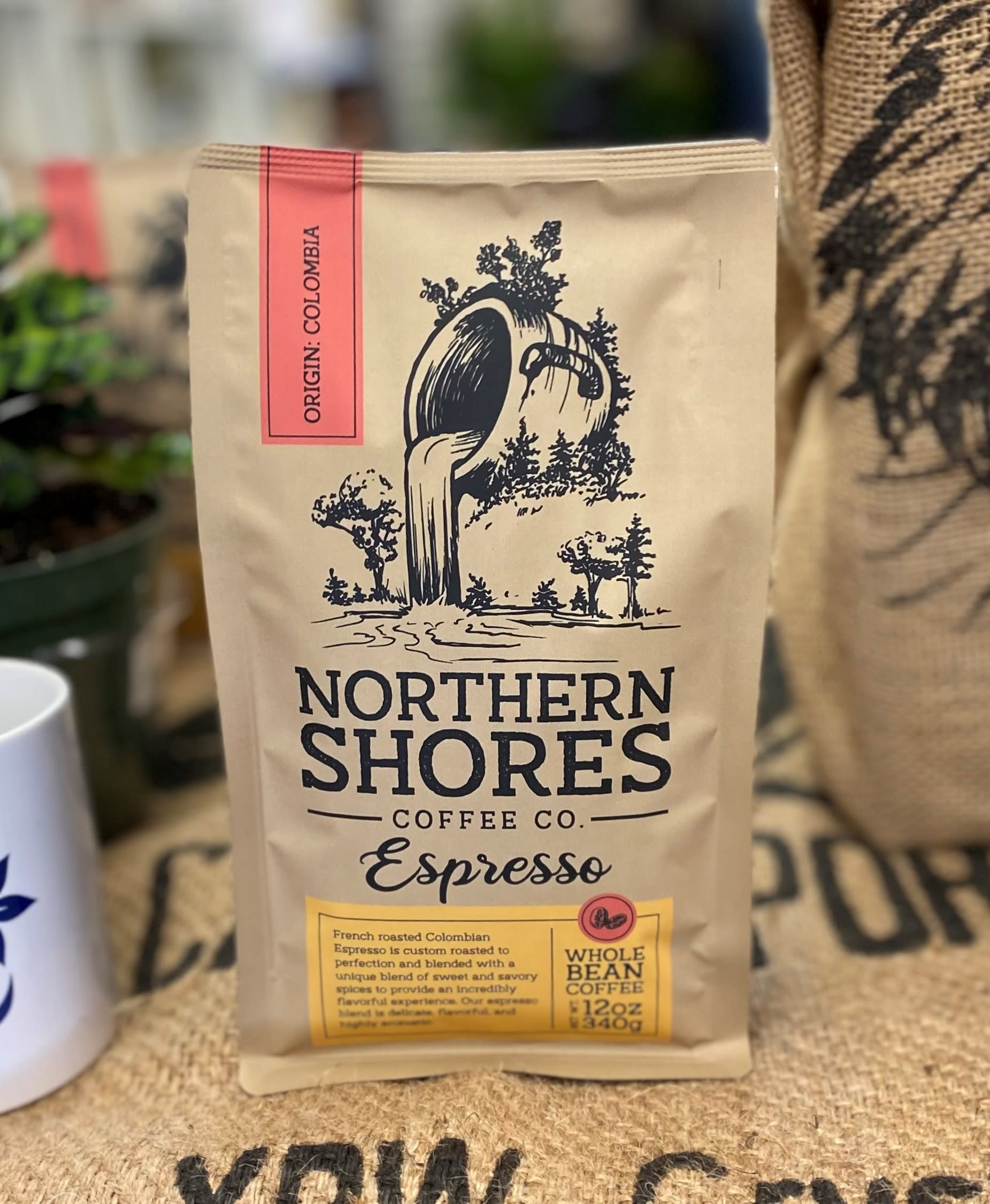 Locally Roasted Espresso - Locally roasted by Northern Shores Coffee Co. Our espresso coffee beans provide a unique experience to coffee drinkers of all backgrounds. 100% French roasted Colombian Espresso is custom roasted to perfection for incredibly flavorful experience. Whole bean, 12oz bag.