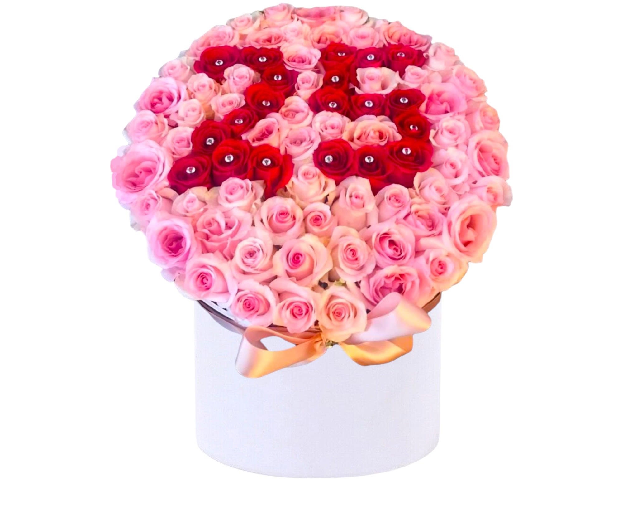 Celebrate 25 With Roses - A modern flower arrangement in a Cylinder box filled with roses. Perfect for celebrating a 25th birthday or anniversary. Can also be done with other two-digit numbers.   DETAILS This cylinder box arrangement includes red and pink roses, arranged in a cylinder box. Red roses are used for the number and have acrylic rhinestones.   CYLINDER BOX INCLUDED Orientation: All-Around Item #NF-70  FLORIST-TO-DOOR Same day flower delivery on most orders placed online by 12 pm or 10 am on weekends PST.  BLOOM DETAILS Roses  The Standard Arrangement - 80 Red Roses (SHOWN)  How to place an order?  1. You can place an order directly on this secure website. OR 2. You can call in your order by dialing: (323) 262 - 9238 OR 3. You can visit our store (appointment recommended 323.262.9238)  NINFA'S FLOWERS 2405 WHITTIER BLVD. LOS ANGELES, CA. 90023  ATTENTION: *Please note that on busy holidays, Valentine's Day, and Mother's Day, we cannot verify if the recipient received the flowers until the following day. You can verify delivery on the website after 10:00 pm, call 323.262.9238 the following day after 10:00 am, or contact the recipient directly. Thank you for your patience and understanding.