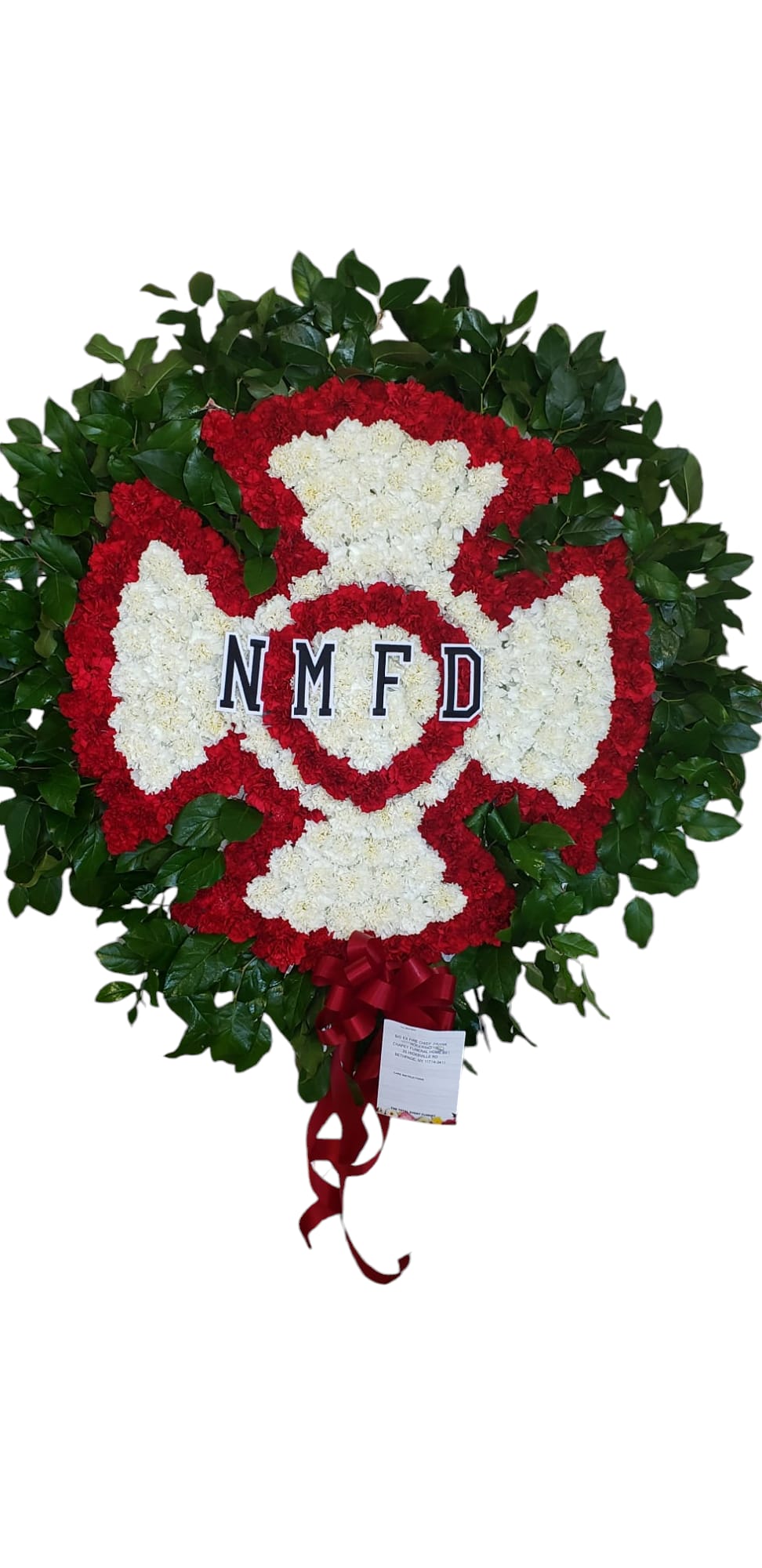 FIREMENS MALTESE CROSS OF FLOWERS FIREMENS MALTESE CROSS OF FLOWERS - The Maltese Cross is a symbol of protection and a beautiful way to honor a firefighter at the memorial or graveside service. Red, and white carnations are used to create this tribute.