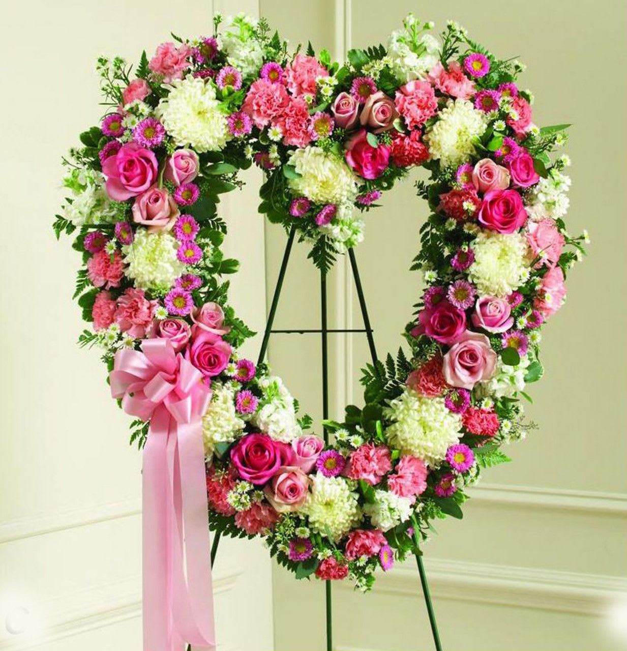 Pink and White Hollow Heart Pink and White Hollow Heart - Pink and White Hollow Heart made with Carnations, Roses, Mums, Carnations and fillers.