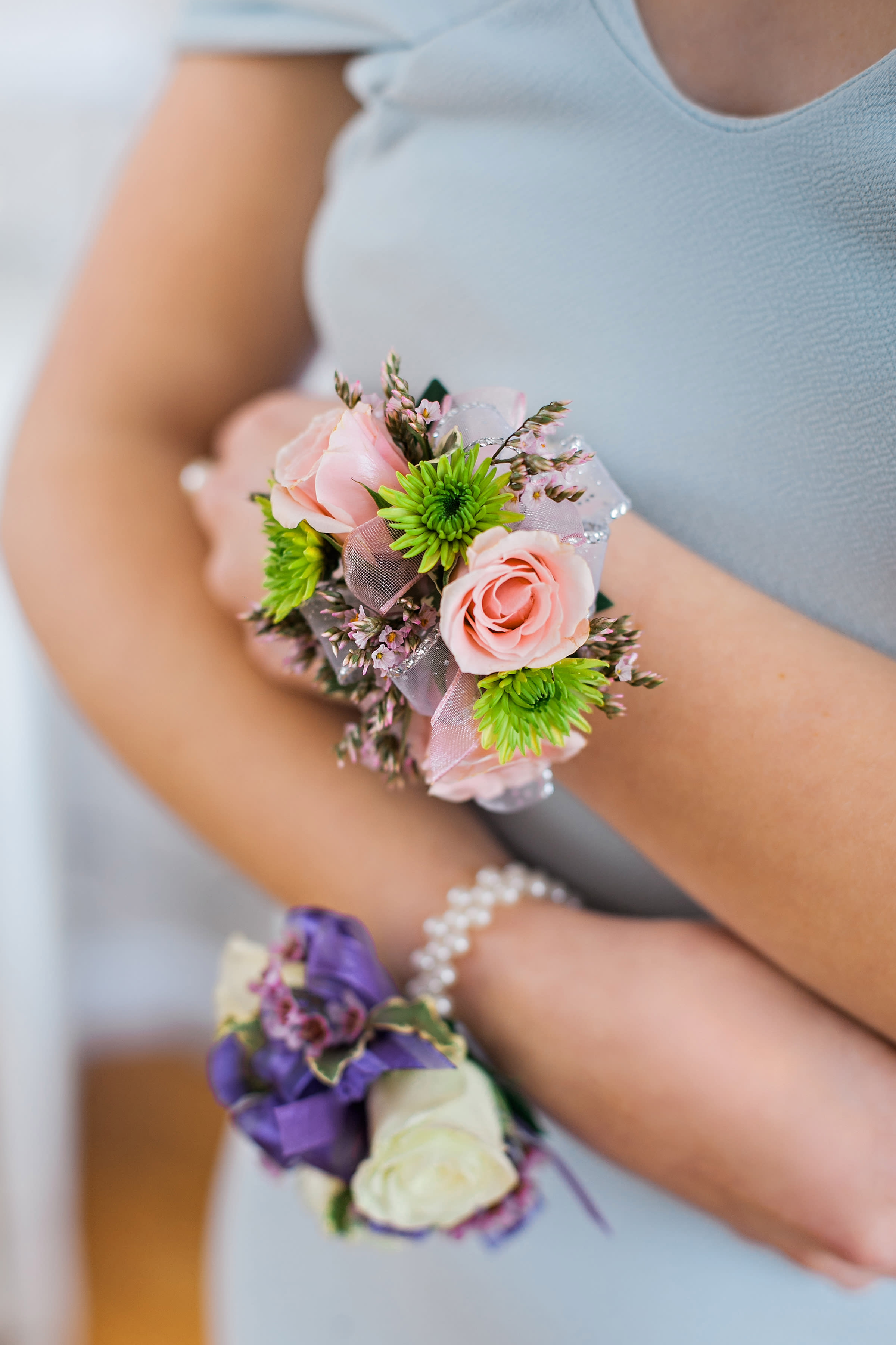Pearl bracelet corsage with spray roses and accent blooms Pick Up Only in Lebanon OH Flowers from the Rafters