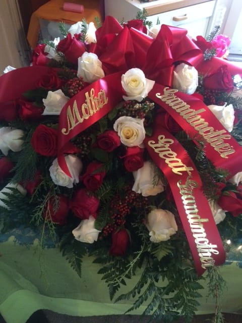 Casket Spray - Red and White Roses