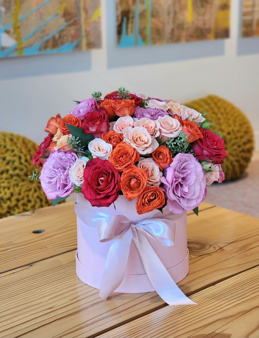 Monterey Garden  - A luxurious arrangement indeed! Mixing bright colors like hot pink and lavander roses with other vibrant flowers can create a stunning visual impact. The perfect gift for someone who appreciates beauty and luxury!
