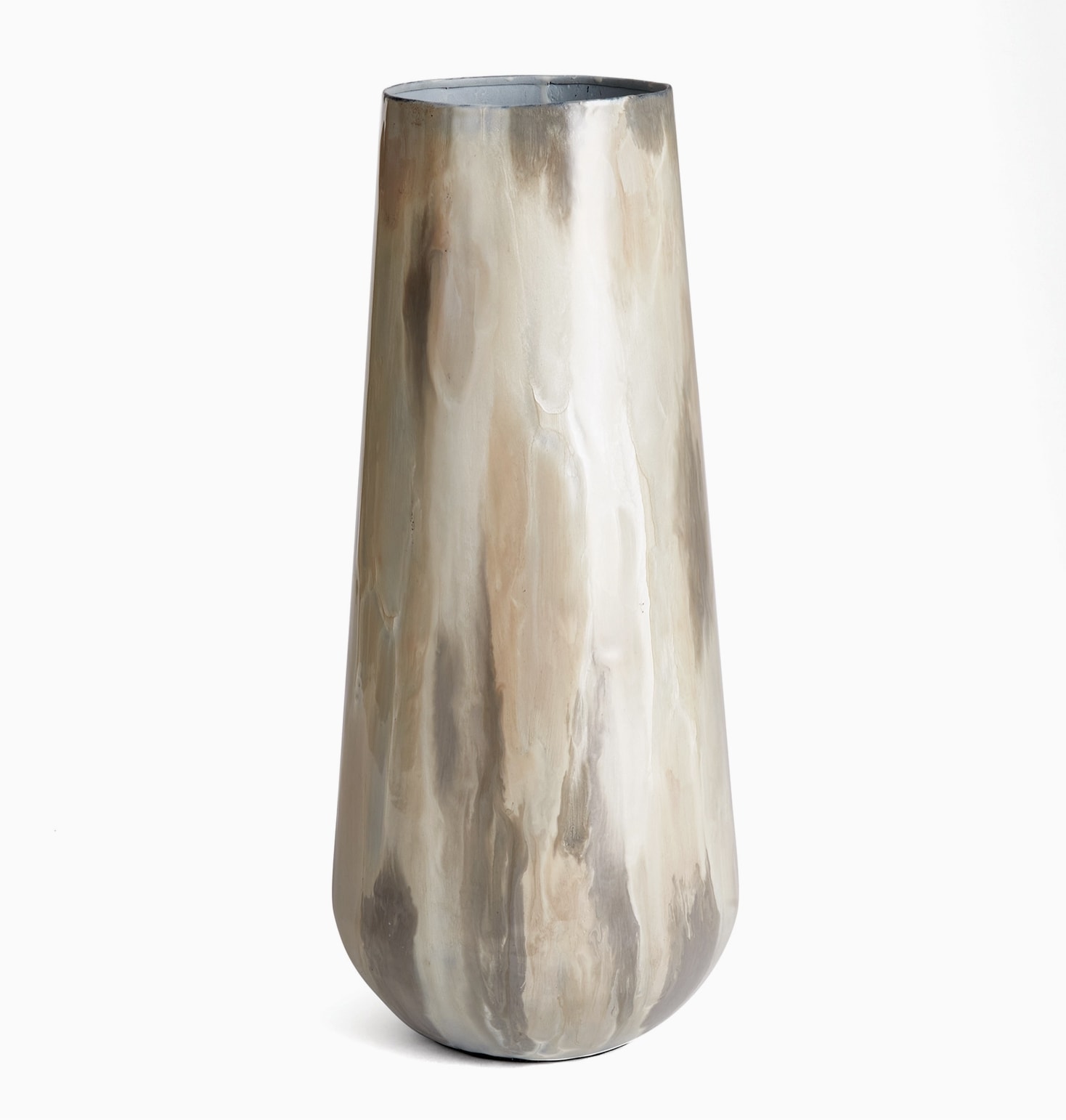 Almeta Vase - Experience the understated elegance of our White Pearl Enameled Iron Vases. Crafted from lightweight iron and carefully hand-painted, each vase is a testament to the beauty of simplicity. The subtle, creamy tone-on-tone design offers a serene and sophisticated aesthetic that complements any interior. Standing at 7.5 x 7.5 x 17.5 inches, these vases are perfect for decorative use within your home, enhancing spaces with their gentle charm. Please note, they are not watertight and are intended for interior decoration only. To maintain their pristine condition, avoid using harsh chemicals. Available at Chartreuse by Roje, these vases are a beautiful addition to any decor, each one as pretty as the next.