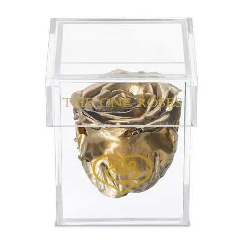 Opaque | Single Rose Box | Metallic Gold Rose Opaque | Single Rose Box | Metallic Gold Rose - Introducing the newest addition to our collection - "The Opaque Rose boxes".  Available in 2 different designs, with the most beautiful longest lasting roses.  With a wide array of color selection, you will be sure to find their favorite color.  Elegant in its solitude, these roses will last years as a testament to your love. The perfect accessory to a beautiful ring when the moment is right for a proposal with our single box.