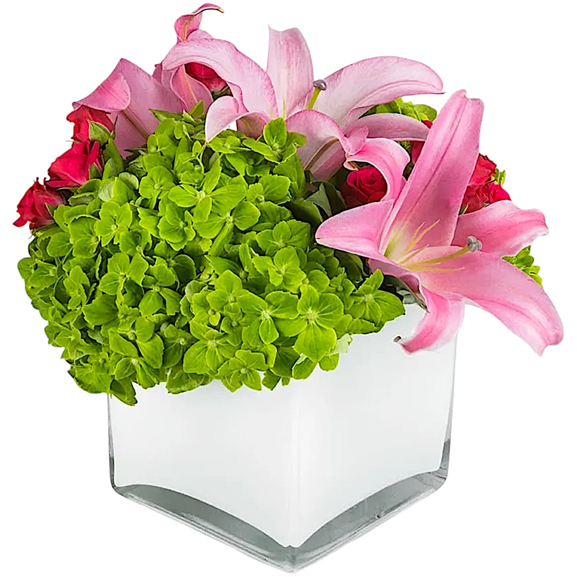 Bright &amp; Lively by BloomNation™ - This colorful, fresh arrangement is the perfect gift to celebrate Mother's Day, a birthday, or new beginnings.   DETAILS Contains lilies, spray roses, and hydrangeas.   VASE INCLUDED Orientation: All-Around Item #NF-951  FLORIST-TO-DOOR Same day flower delivery on most orders placed online by 12 pm or 10 am on weekends PST.  BLOOM DETAILS Spray Roses Oriental Lilies Hydrangeas Greenery  The Standard Arrangement is approx. 9.5&quot; W X 9.5&quot; H (SHOWN) The Deluxe Arrangement is approx. 10&quot; W X 10&quot; H The Premium Arrangement is approx. 10.5&quot; W X 10.5&quot; H  How to place an order?  1. You can place an order directly on this secure website. OR 2. You can call in your order by dialing: (323) 262 - 9238 OR 3. You can visit our store (appointment recommended 323.262.9238)  NINFA'S FLOWERS 2405 WHITTIER BLVD. LOS ANGELES, CA. 90023  ATTENTION: *Please note that on busy holidays, Valentine's Day, and Mother's Day, we cannot verify if the recipient received the flowers until the following day. You can verify delivery on the website after 10:00 pm, call 323.262.9238 the following day after 10:00 am, or contact the recipient directly. Thank you for your patience and understanding.